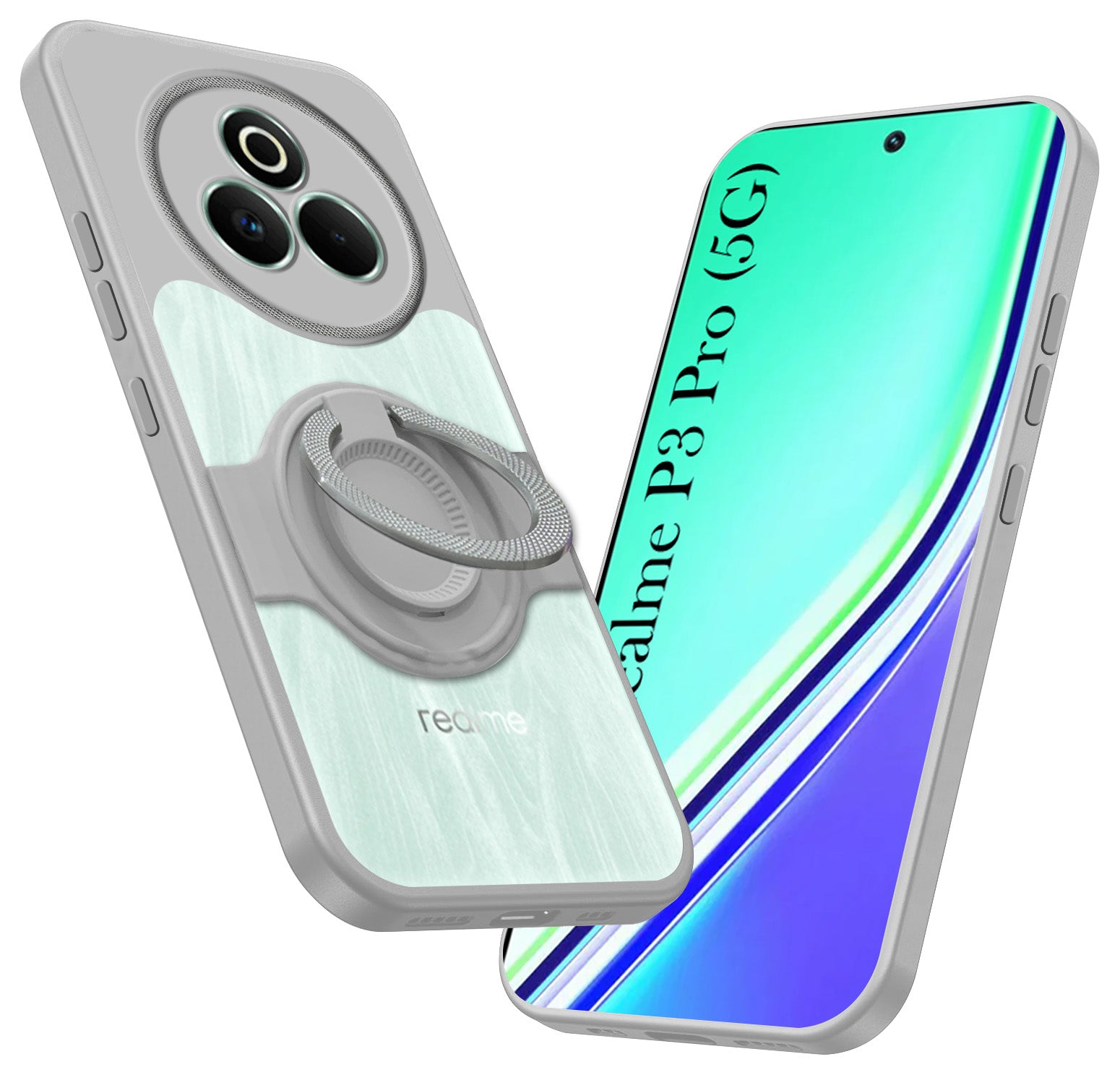 For Realme P3 Pro Back Cover Case with stand (Built-in Ring Holder Kickstand | Lifetime Anti Yellow | Camera Protection)