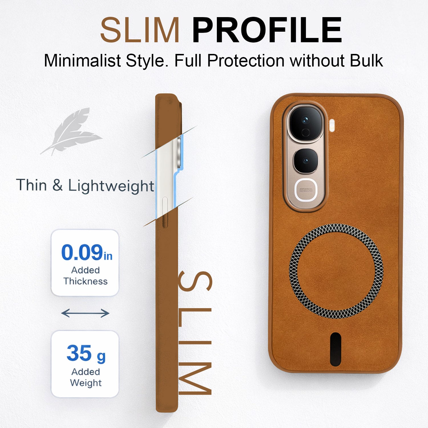 For Vivo Y400 Pro Back Cover Case Leather Finish (MagSafe Compatible Wireless Charging | Soft Touch | Camera Bump Protection)