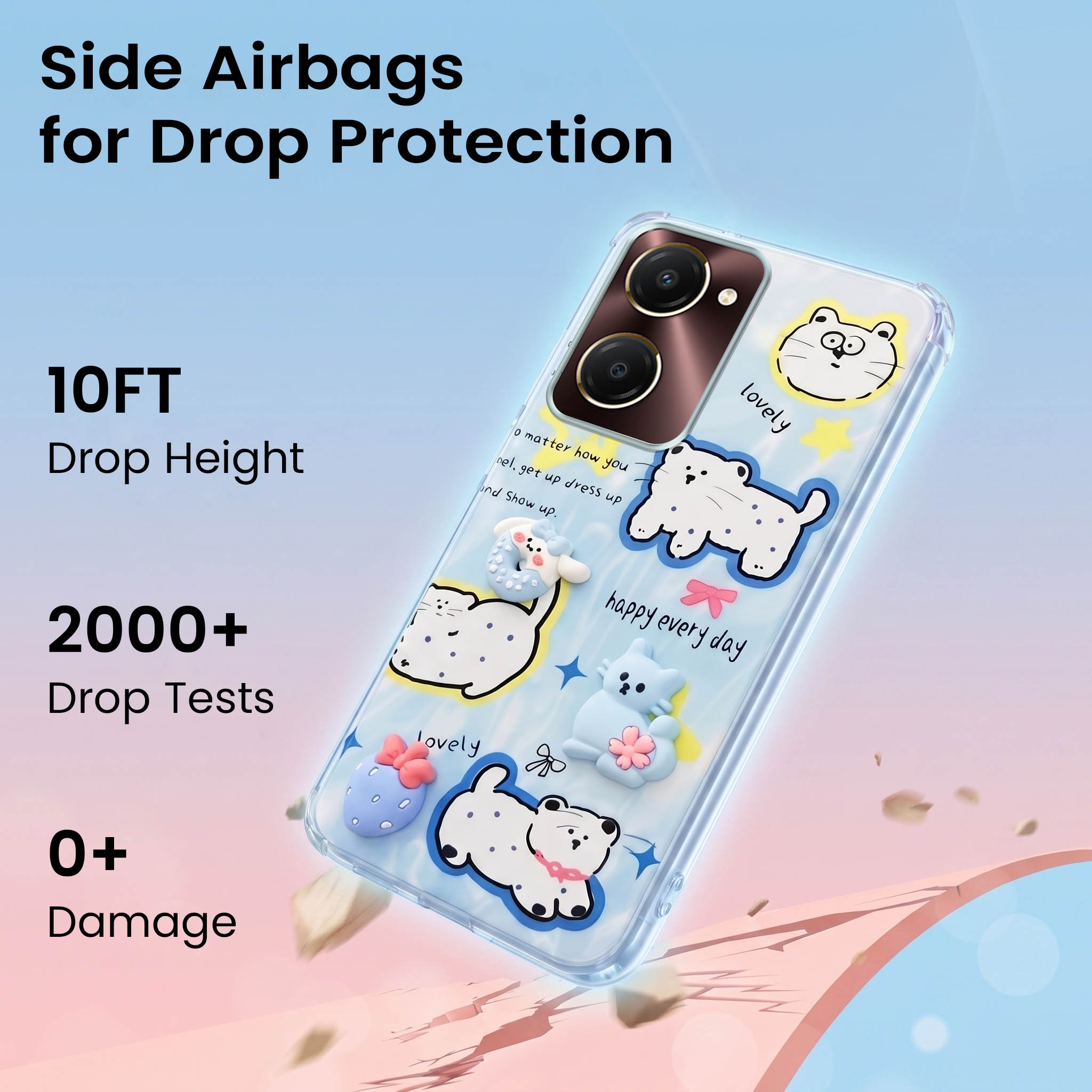 For Vivo iQOO Z9 Lite 5G Back Cover Case (3D Cute Cartoons | Hard Back Side Soft | Matte Premium Finish | HD Printing)