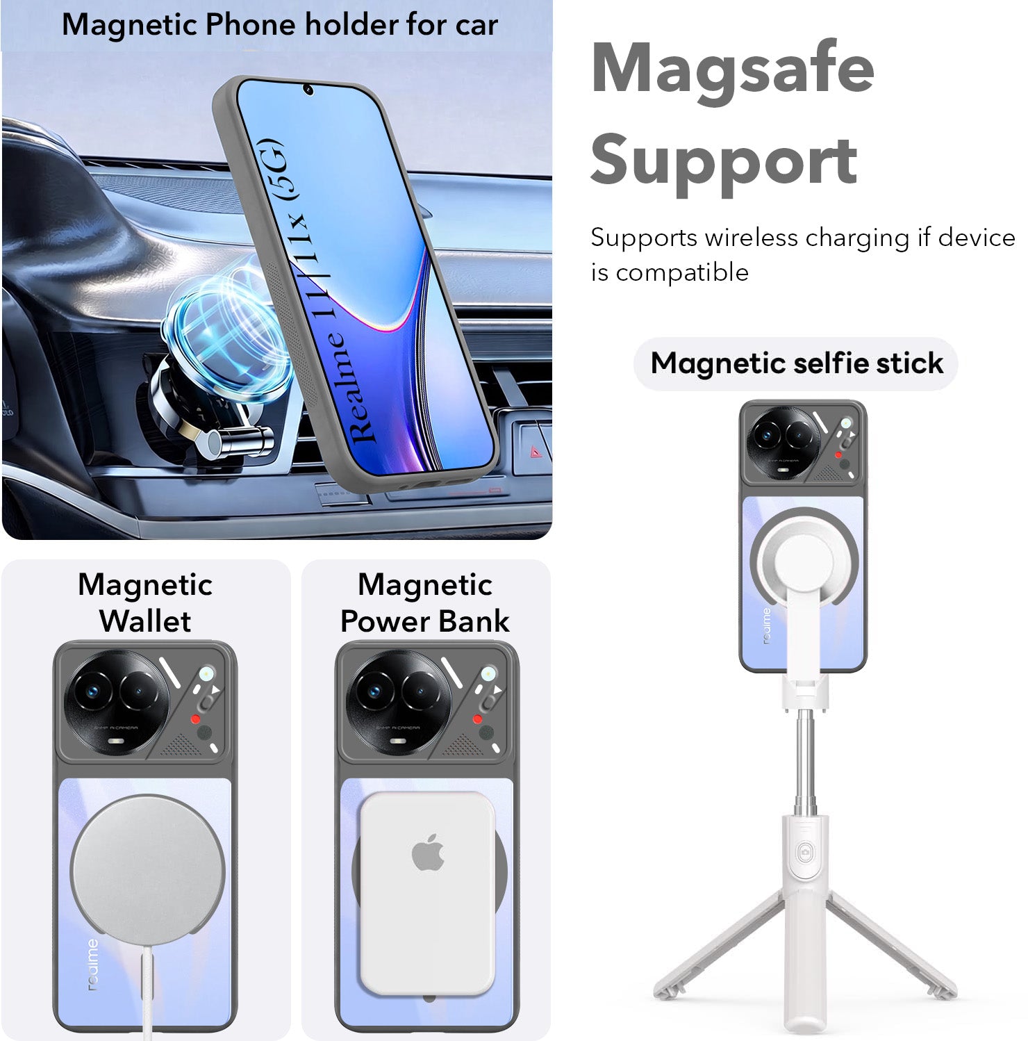 For Realme 11 5G | Realme 11x 5G Back Cover Case Lifetime Anti-Yellow Clear (Camera Protection | Side Grip | Wireless MagSafe Compatible)