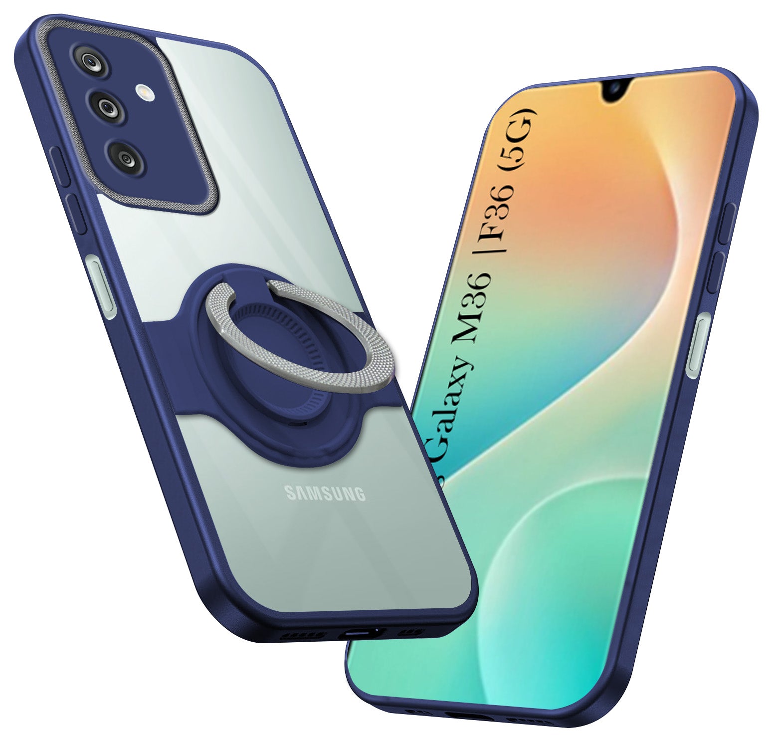 For Samsung Galaxy M36 | Samsung Galaxy F36 Back Cover Case with stand (Built-in Ring Holder Kickstand | Lifetime Anti Yellow | Camera Protection)