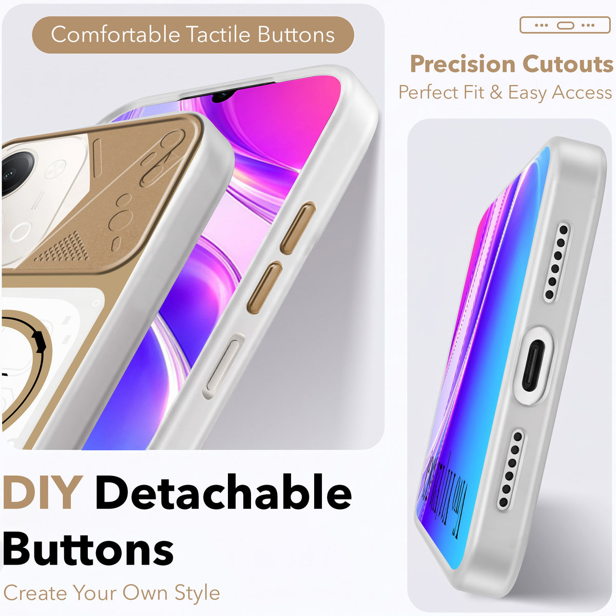 For Vivo Y11 | Vivo Y21 5G Metallic Back Cover Case (Metallic Camera Protection & Buttons | Translucent Milky Shade | Hard Polycarbonate)