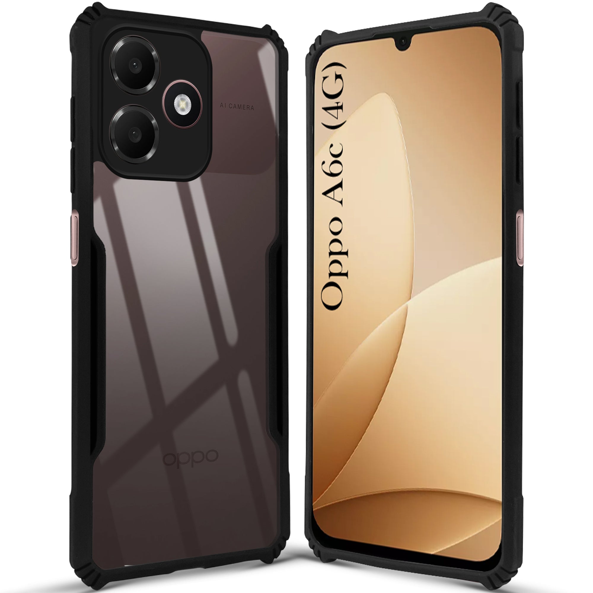 For Oppo A6c 4G Back Cover Case Hybrid (Shockproof with Polycarbonate Clear Panel | Professional Black)