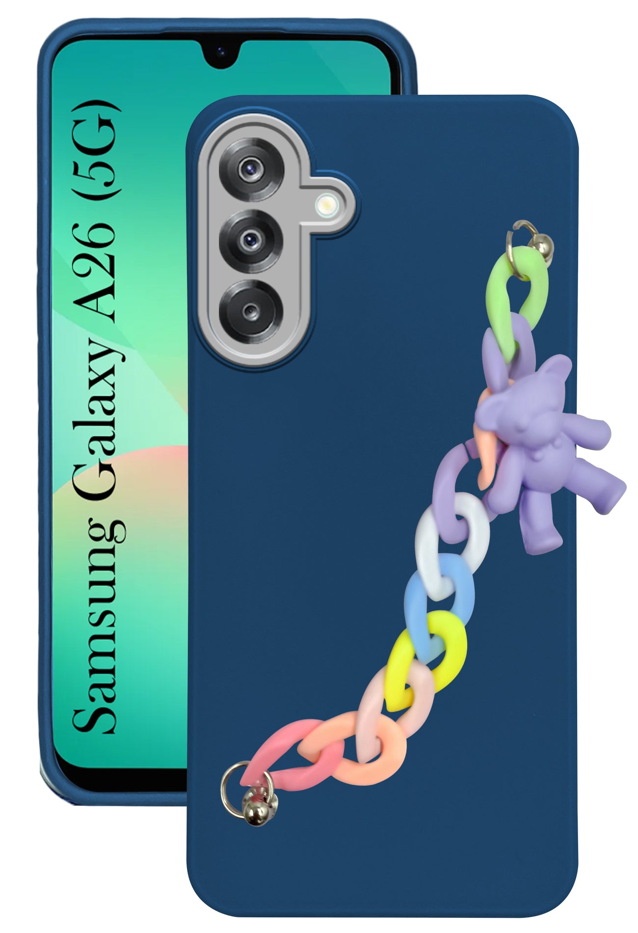 For Samsung Galaxy A26 5G Back Cover Case Silicone (Matte Finish |Wrist Hanging Chain | Teddy Bracelet Charms | Full Camera Protection)