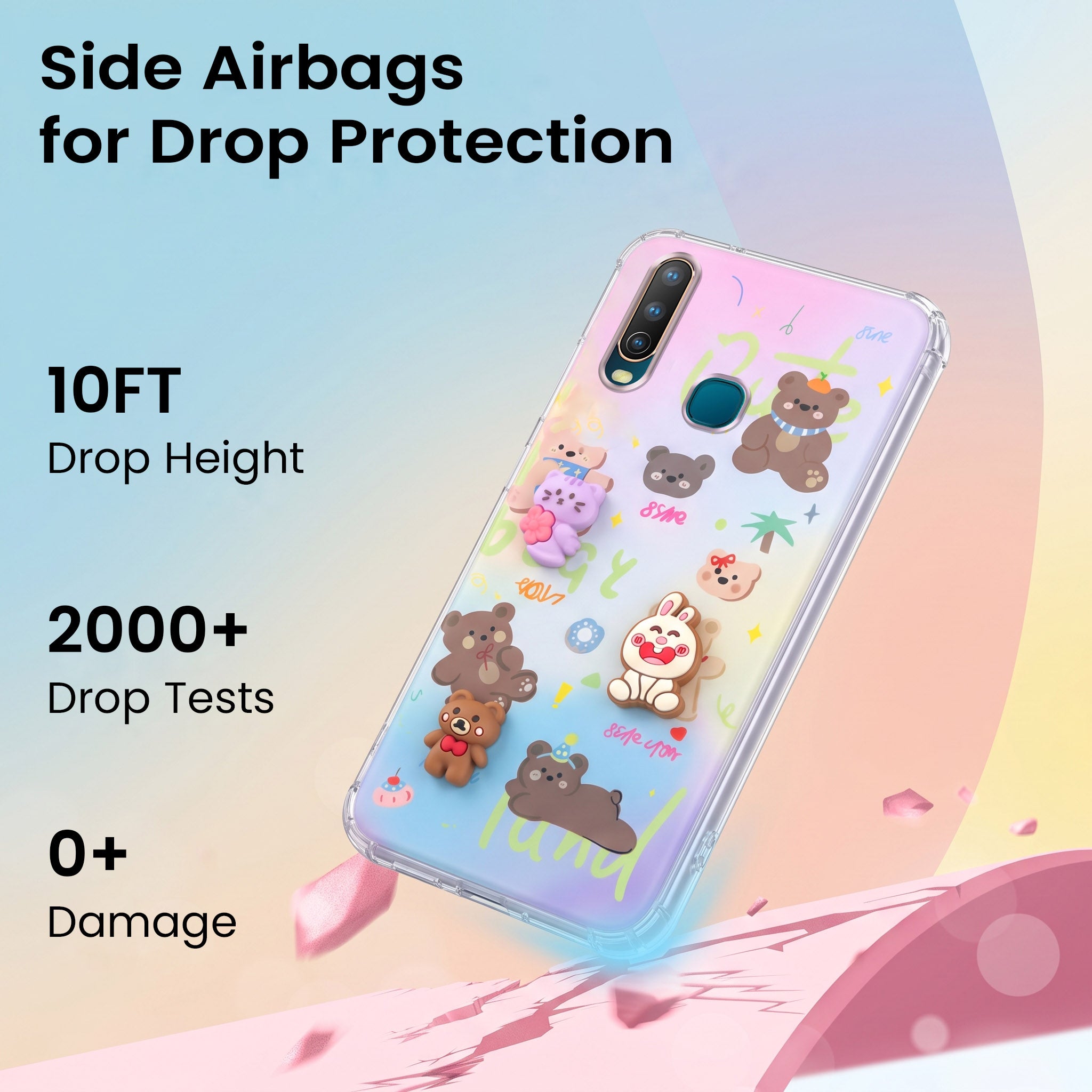 For Vivo U10 Back Cover Case (3D Cute Cartoons | Hard Back Side Soft | Matte Premium Finish | HD Printing)