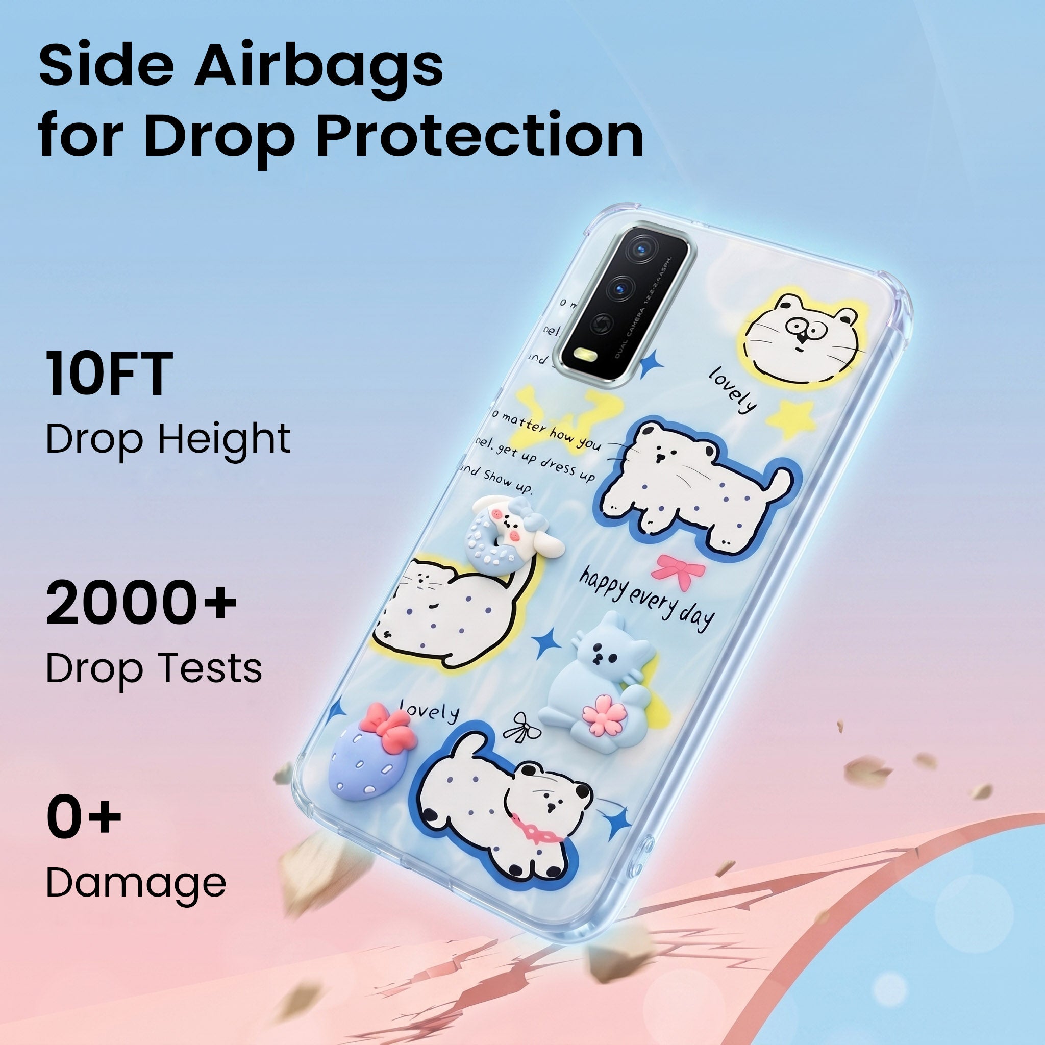 For Vivo Y12s | Y11s | Y12G Back Cover Case (3D Cute Cartoons | Hard Back Side Soft | Matte Premium Finish | HD Printing)
