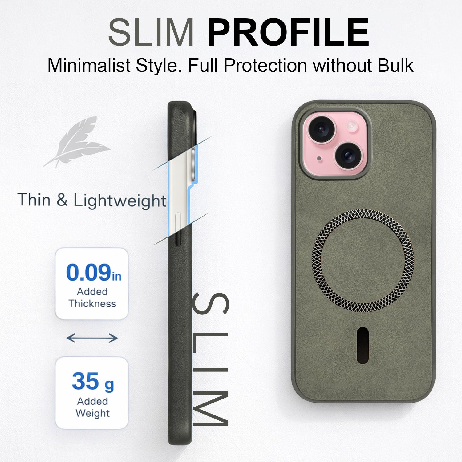 For Apple iPhone 15 Plus Back Cover Case (Sleek Leather Finish | MagSafe Compatible Wireless Charging | Camera Bump Protection)