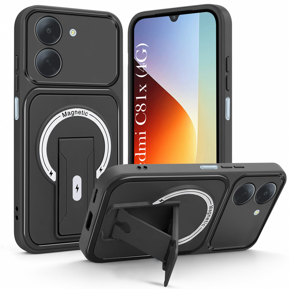 For Poco C81x Back Case Cover Metallic (Hybrid Armor Kickstand | MagSafe Compatible | Camera Protection Shockproof)
