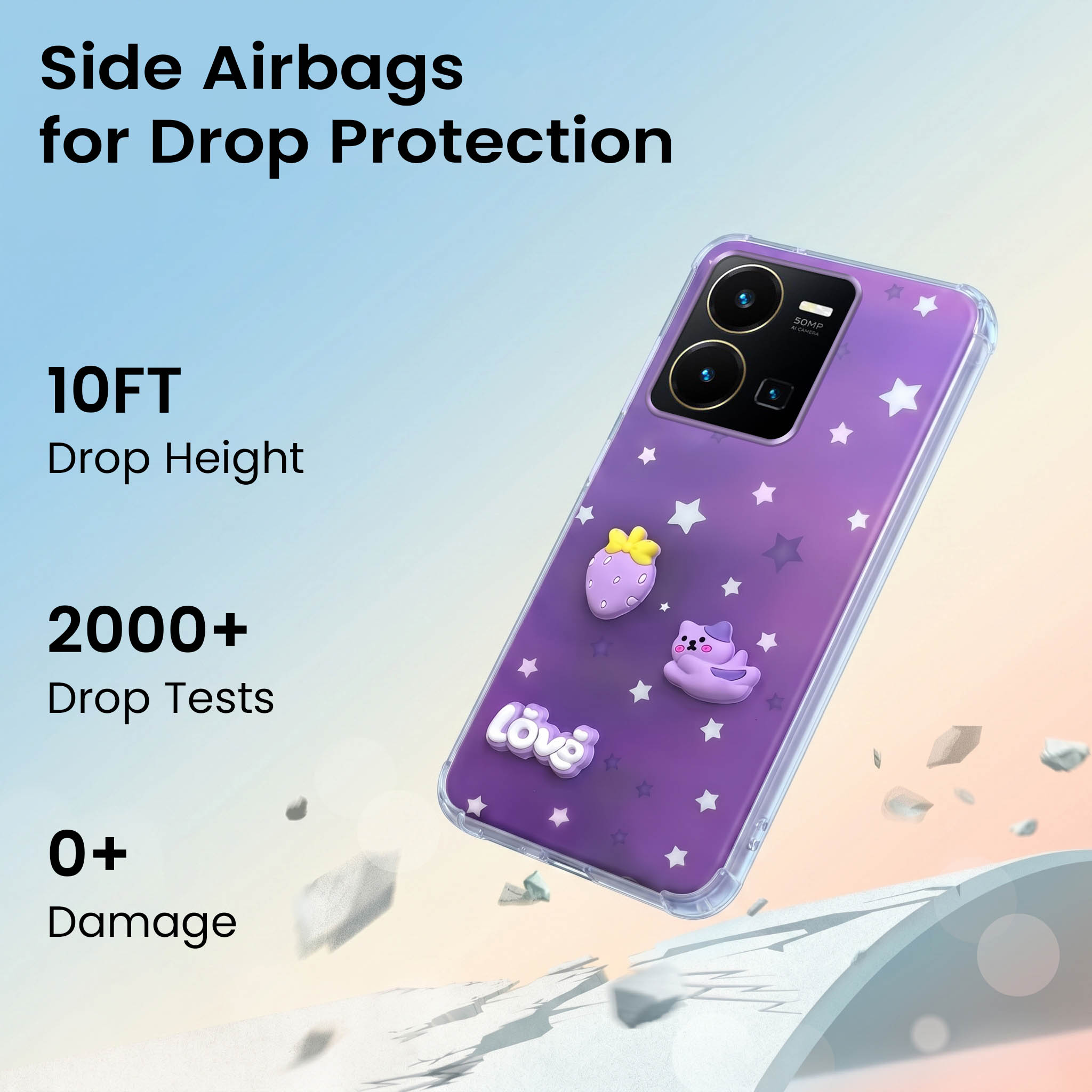 For Vivo Y35 Back Cover Case (3D Cute Cartoons | Hard Back Side Soft | Matte Premium Finish | HD Printing)