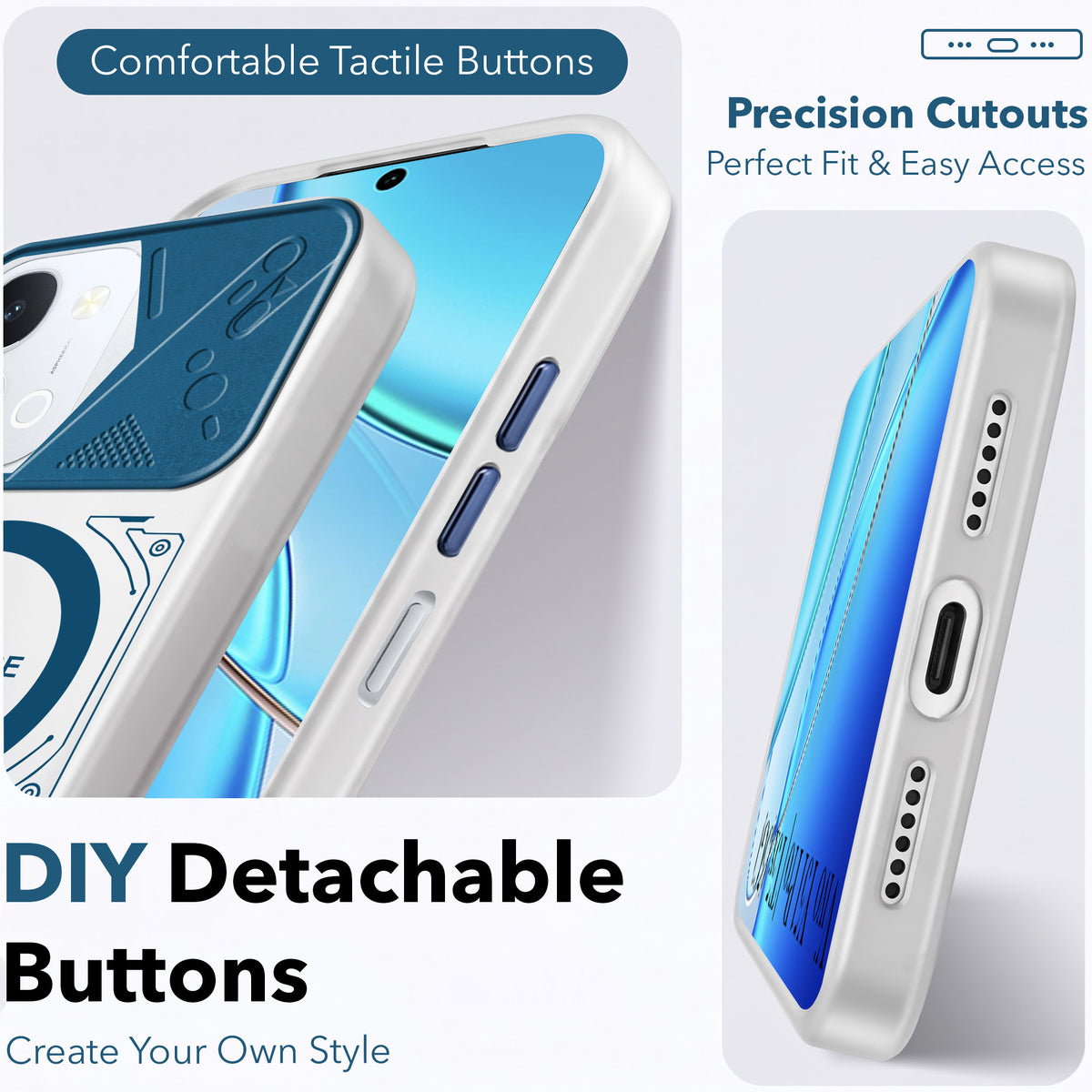 For Vivo Y51 Pro 5G | Vivo T5x Metallic Back Cover Case (Metallic Camera Protection & Buttons | Translucent Milky Shade | Hard Polycarbonate)