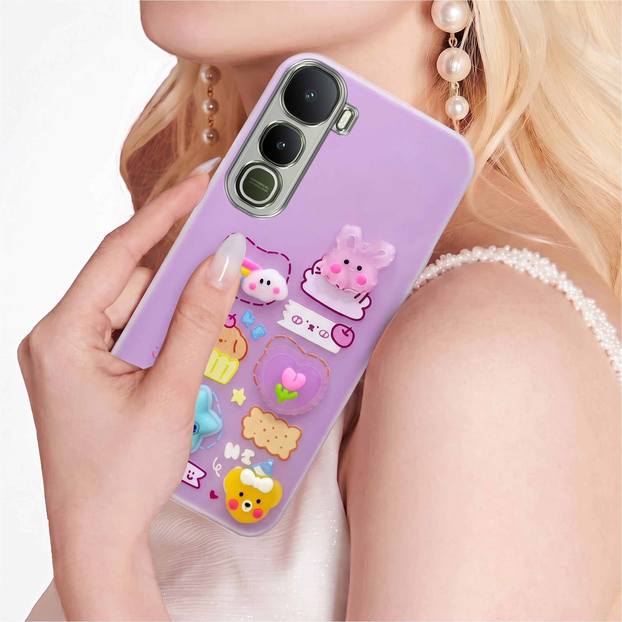 For Vivo Y400 Back Cover Case (3D Cute Cartoons | Hard Back Side Soft | Matte Premium Finish | HD Printing)