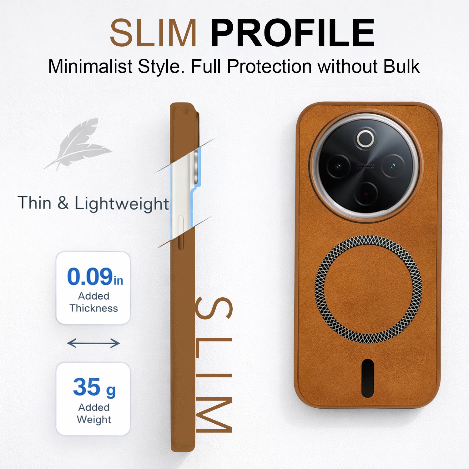 For Vivo T4 Back Cover Case Leather Finish (MagSafe Compatible Wireless Charging | Soft Touch | Camera Bump Protection)