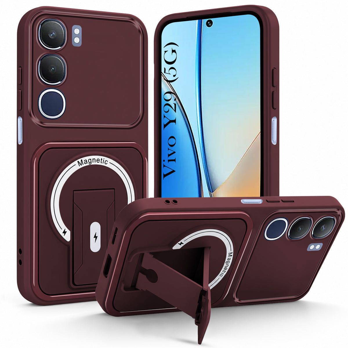 For Vivo Y29 Back Case Cover Metallic (Hybrid Armor Kickstand | MagSafe Compatible | Camera Protection Shockproof)