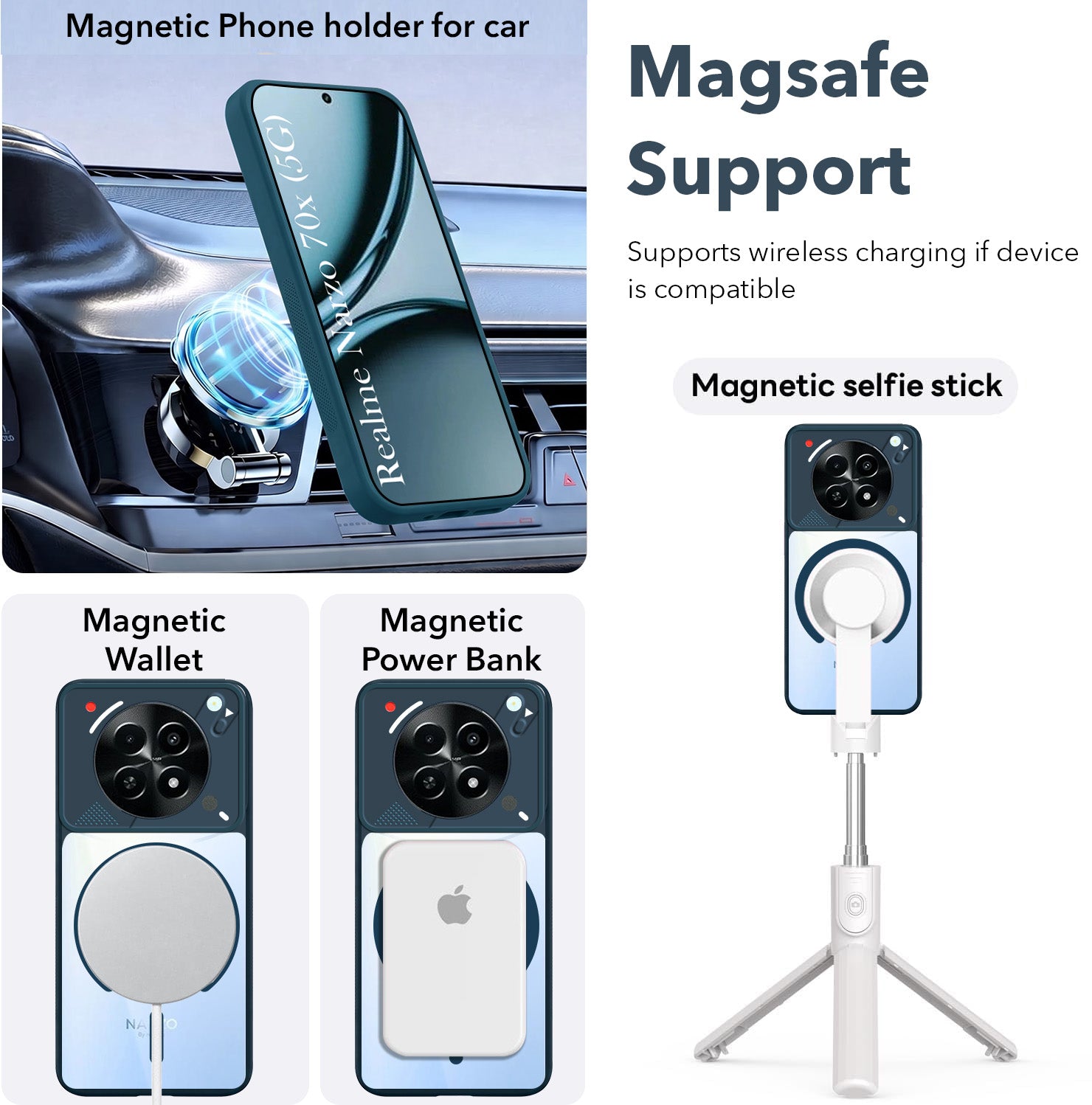 For Realme Narzo 70x 5G Back Cover Case Lifetime Anti-Yellow Clear (Camera Protection | Side Grip | Wireless MagSafe Compatible)