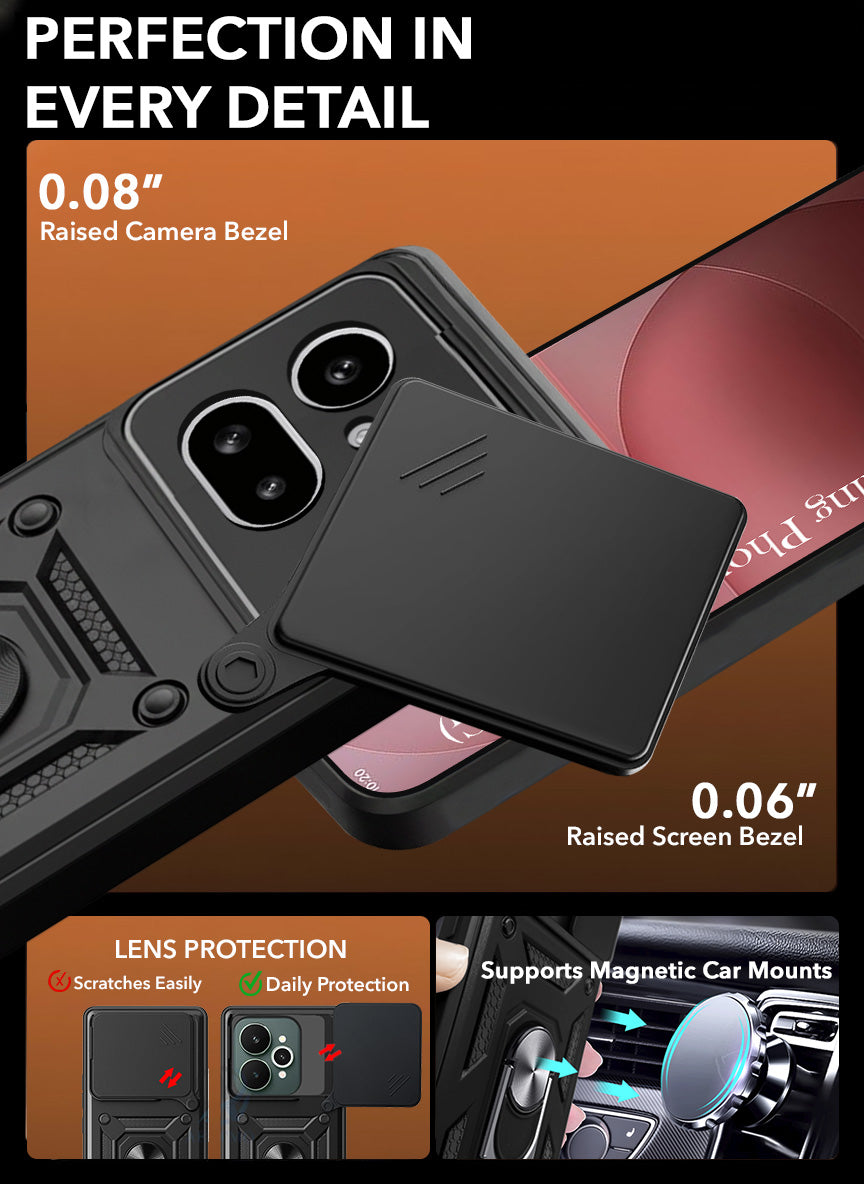 For Nothing Phone 4A Pro 5G Back Cover Case Hybrid Armor (Sliding Shutter Camera Protection | Polycarbonate |Ring Holder Kickstand)