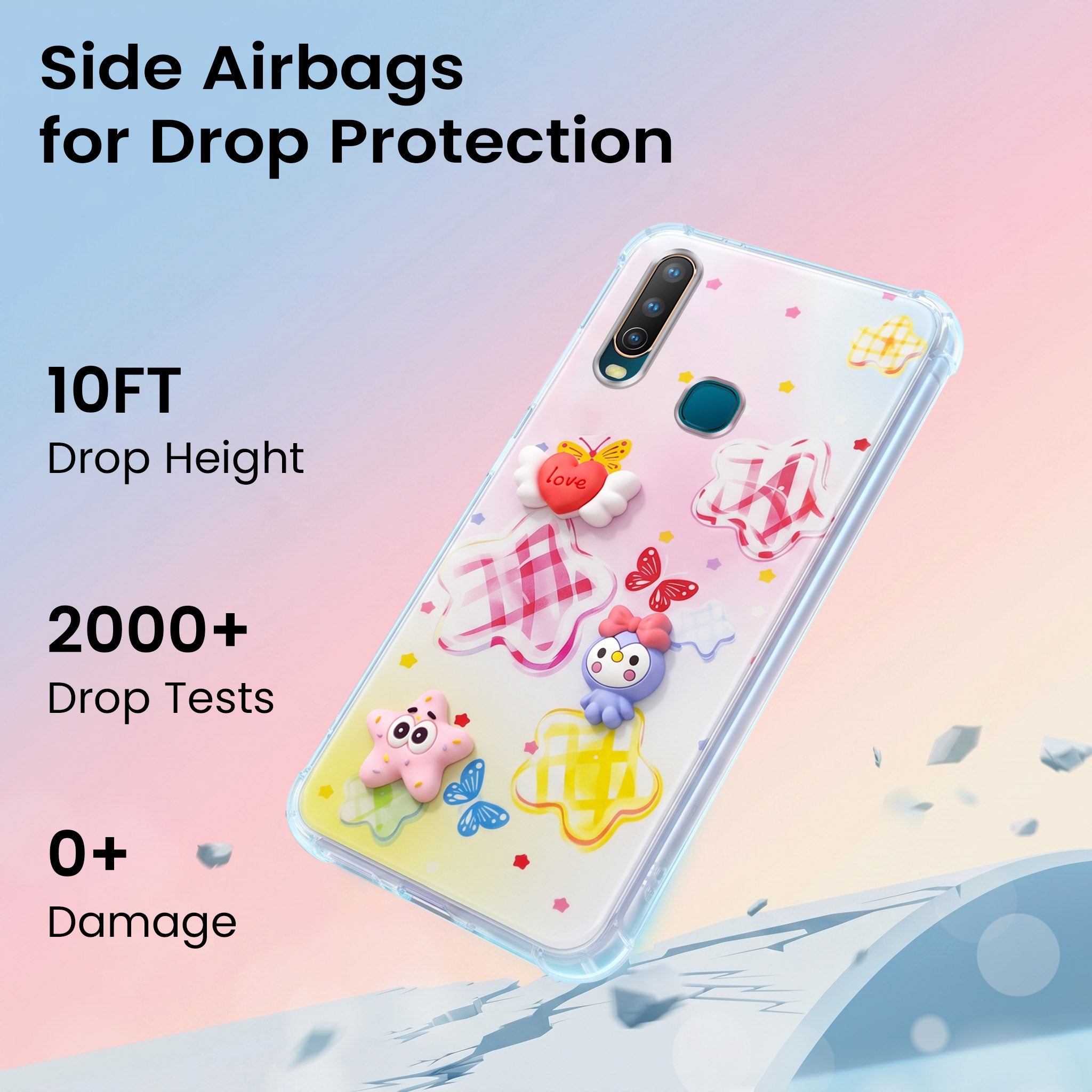 For Vivo U10 Back Cover Case (3D Cute Cartoons | Hard Back Side Soft | Matte Premium Finish | HD Printing)