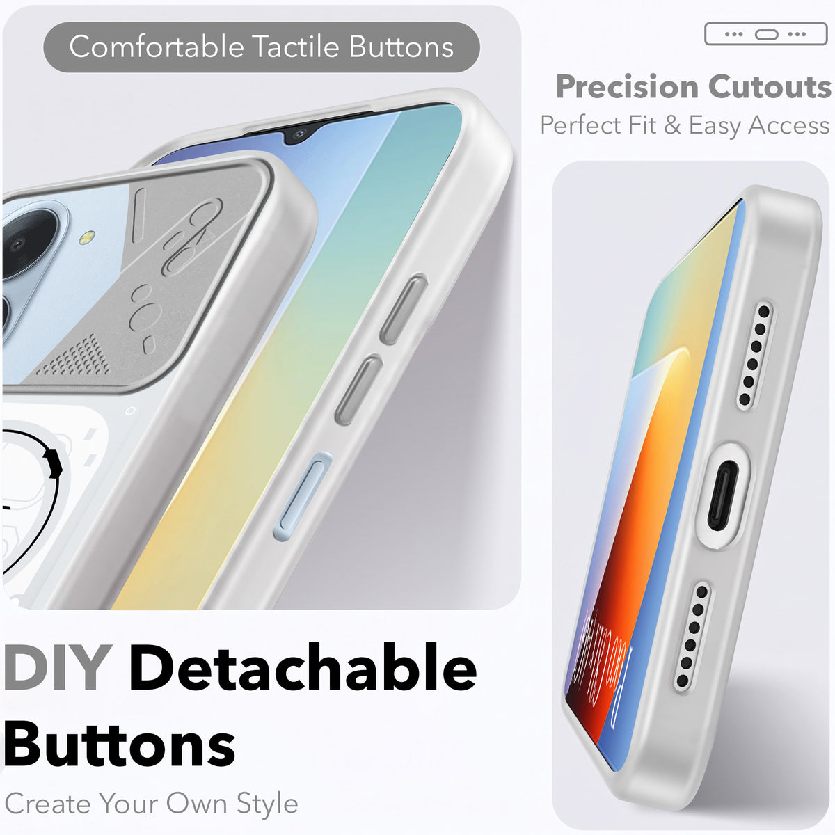 For Poco C81x Metallic Back Cover Case (Metallic Camera Protection & Buttons | Translucent Milky Shade | Hard Polycarbonate)