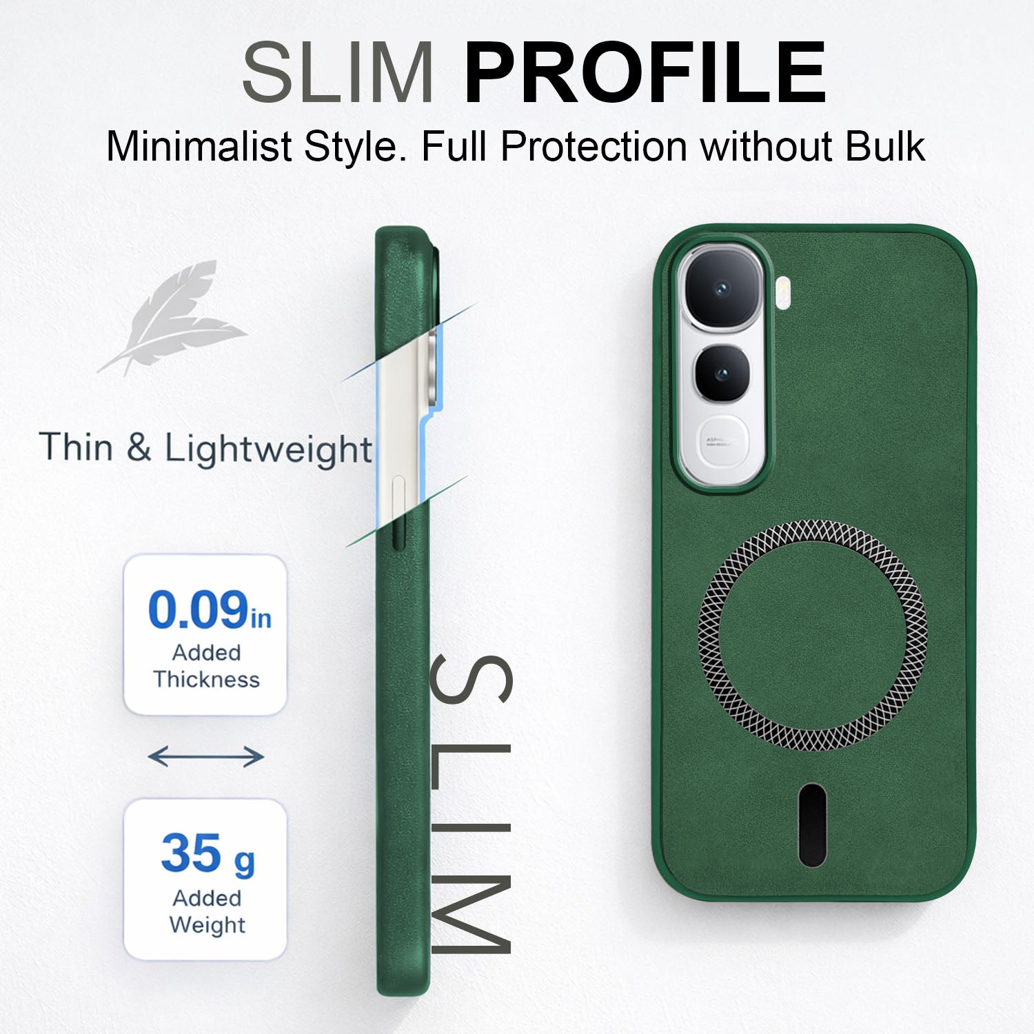 For Vivo Y400 Back Cover Case Leather Finish (MagSafe Compatible Wireless Charging | Soft Touch | Camera Bump Protection)