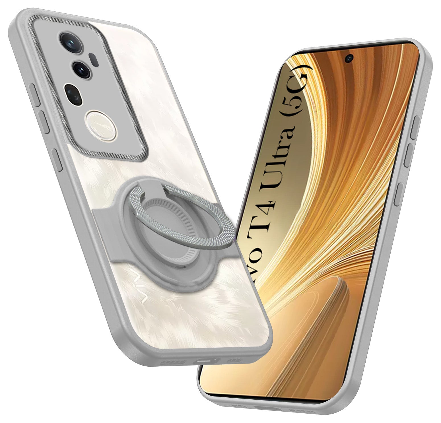 For Vivo T4 Ultra Back Cover Case with stand (Built-in Ring Holder Kickstand | Lifetime Anti Yellow | Camera Protection)