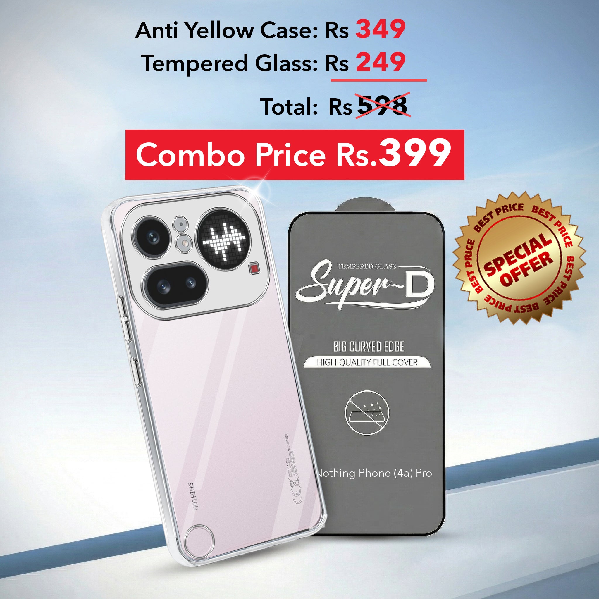 For Nothing Phone 4A Pro 5G Combo with Back Cover and 9H Tempered Glass (Lifetime Anti-Yellow | Sleek Hard Crystal | Oleophobic Coating Screen Glass)
