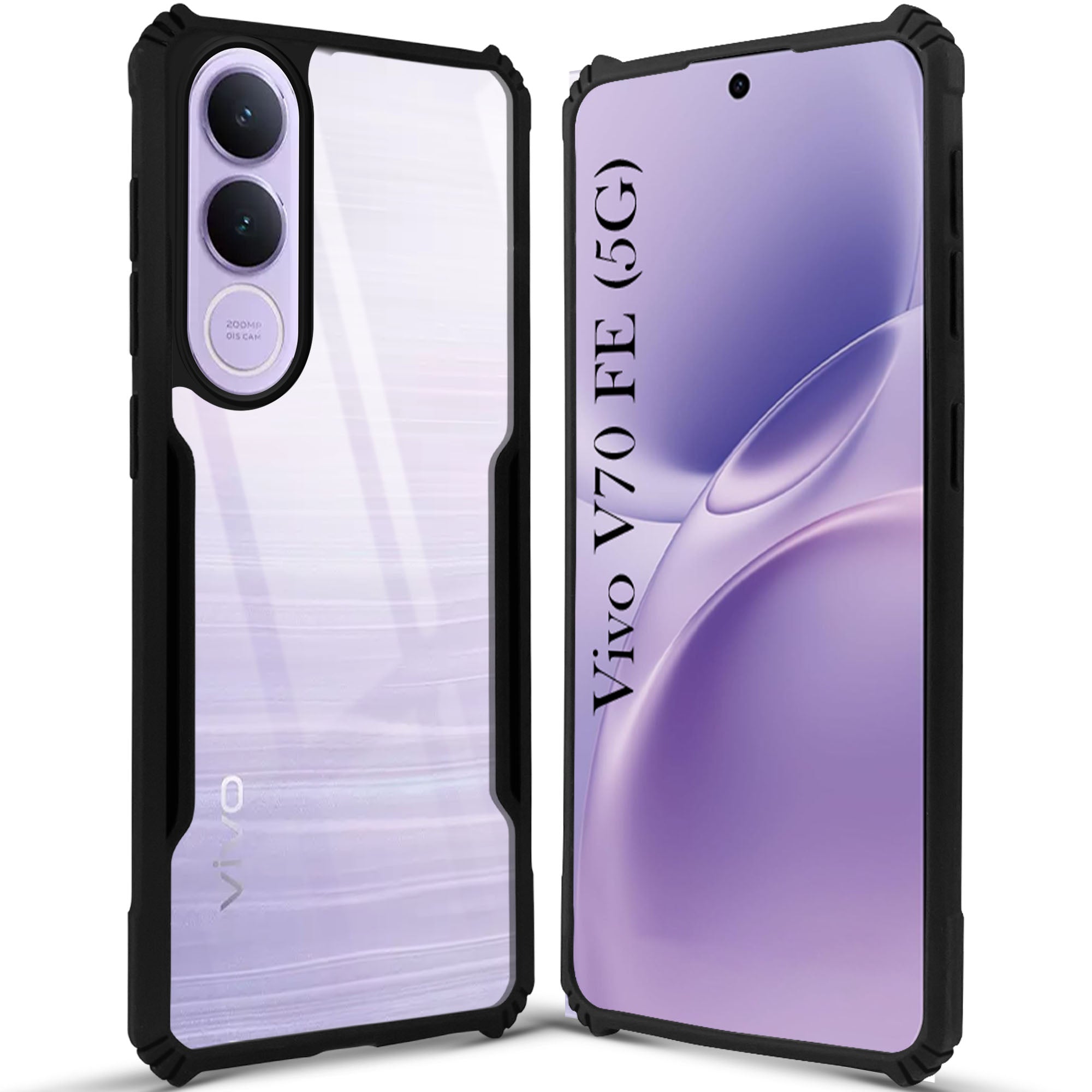For Vivo V70 FE 5G Back Cover Case Hybrid (Shockproof with Polycarbonate Clear Panel | Professional Black)
