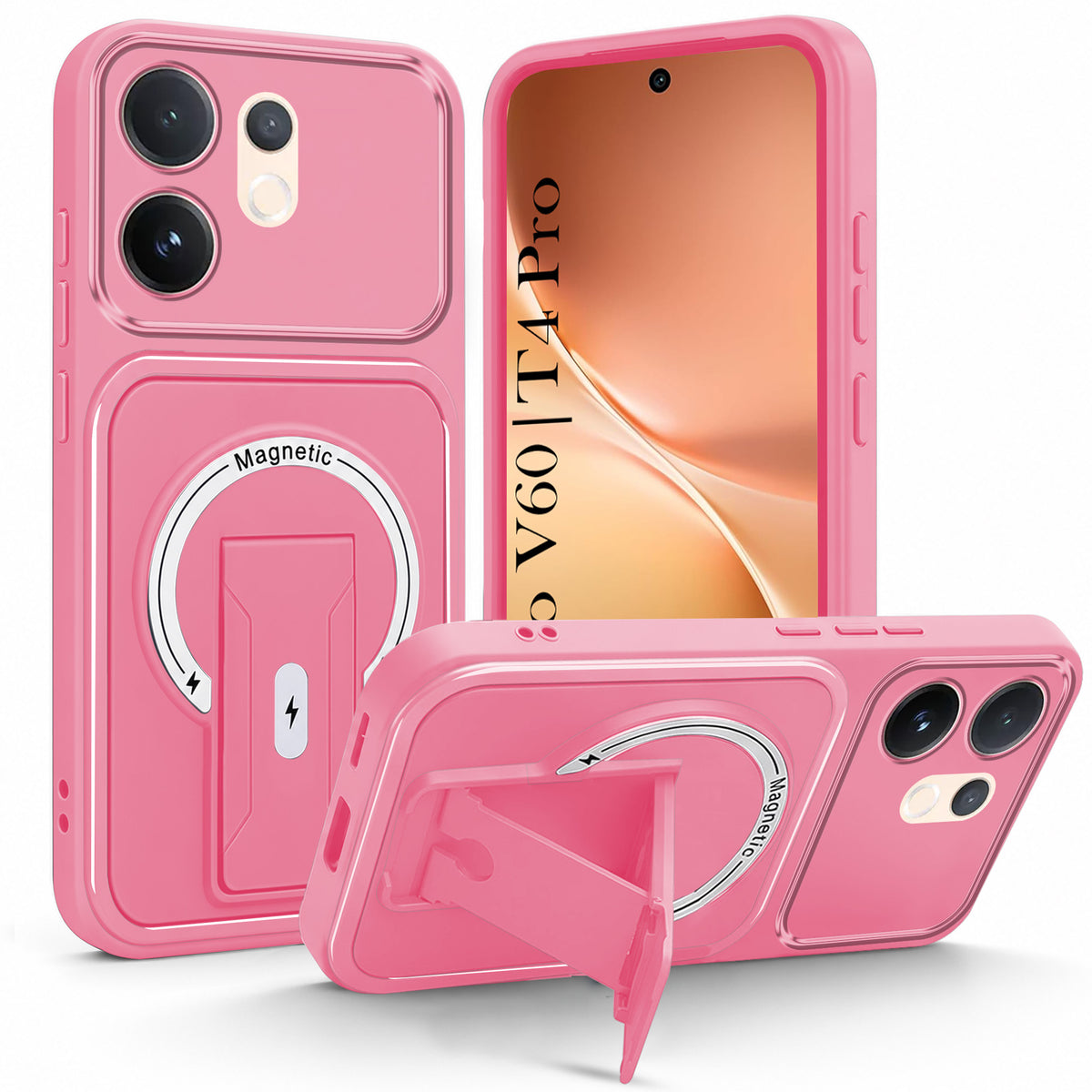 For Vivo V60 | Vivo T4 Pro Back Case Cover Metallic (Hybrid Armor Kickstand | MagSafe Compatible | Camera Protection Shockproof)