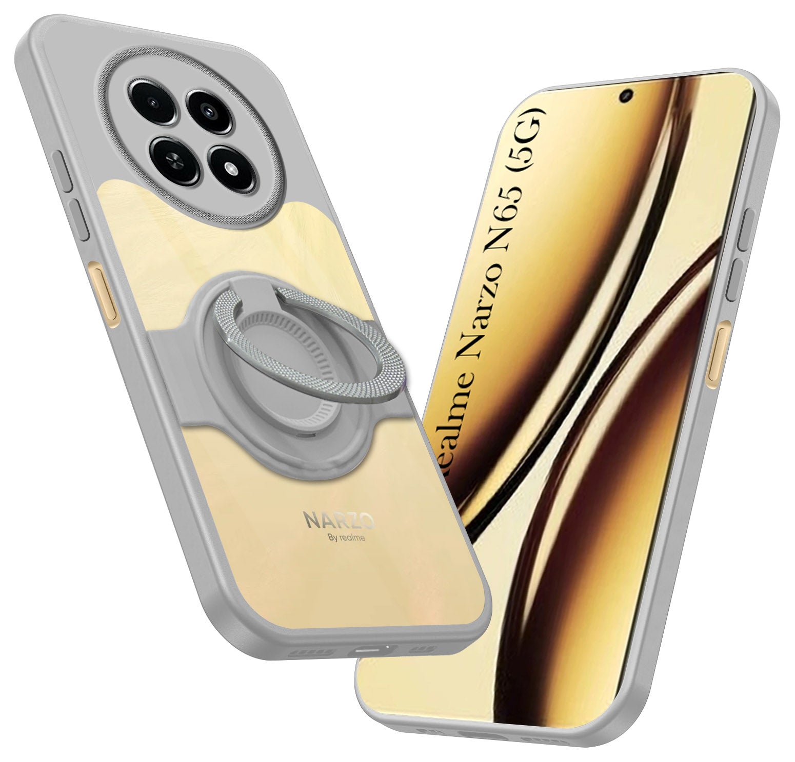 For Realme Narzo N65 5G Back Cover Case with stand (Built-in Ring Holder Kickstand | Lifetime Anti Yellow | Camera Protection)