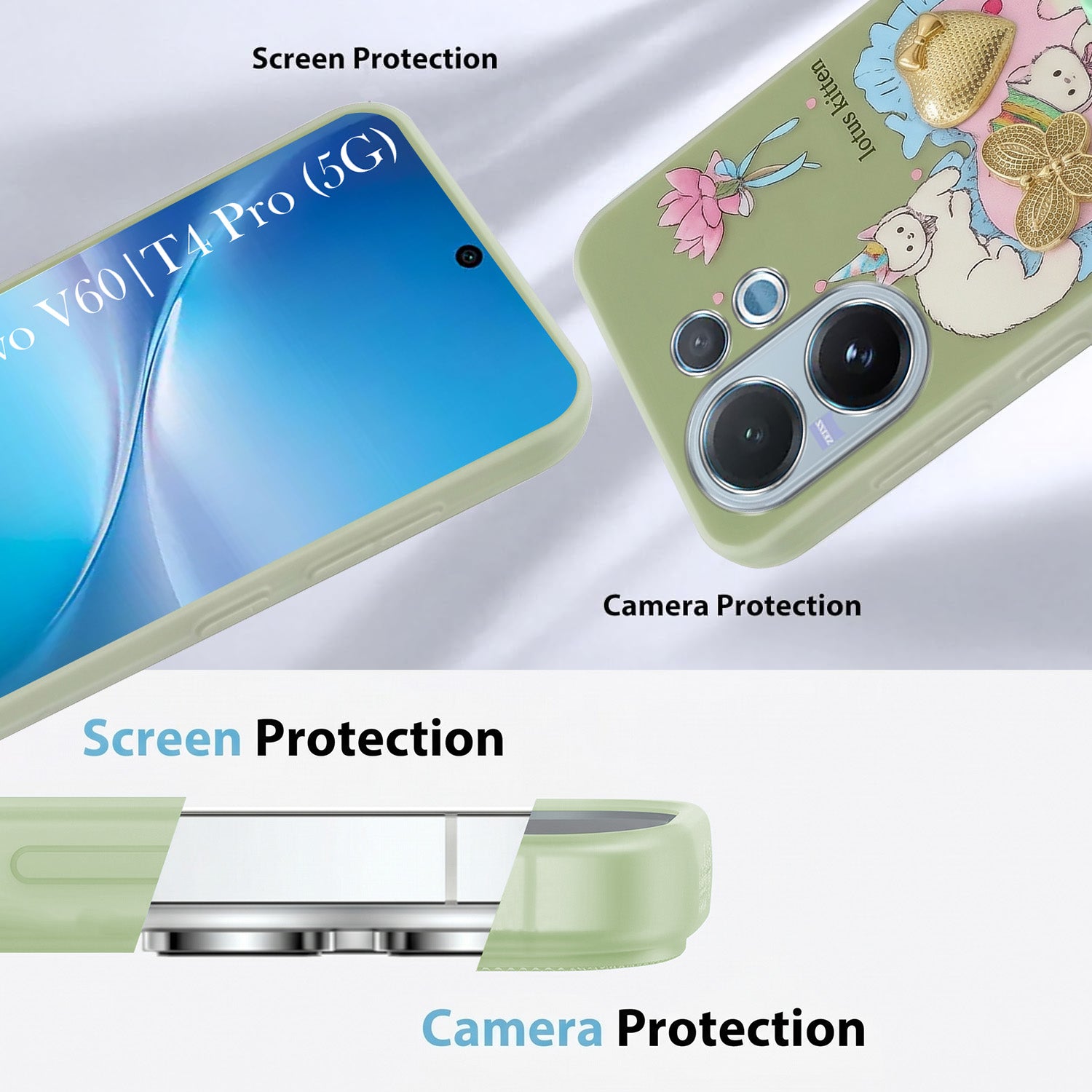 For Vivo V60 | Vivo T4 Pro Back Cover Case (3D Cute Heart Strap Holder | Camera Protection | Designer Girls Print)