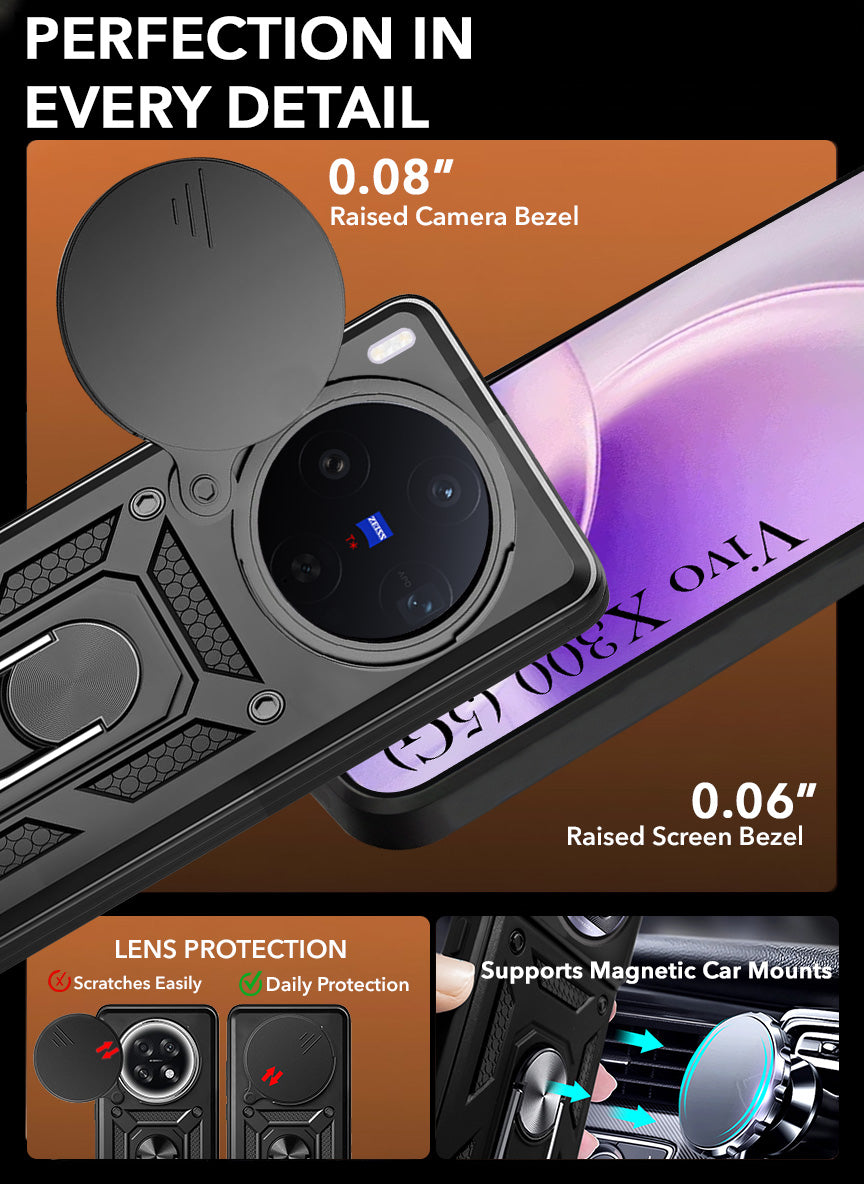 For Vivo X300 5G Back Cover Case Jkobi Hybrid Armor (Sliding Shutter Camera Protection | Polycarbonate |Ring Holder Kickstand)