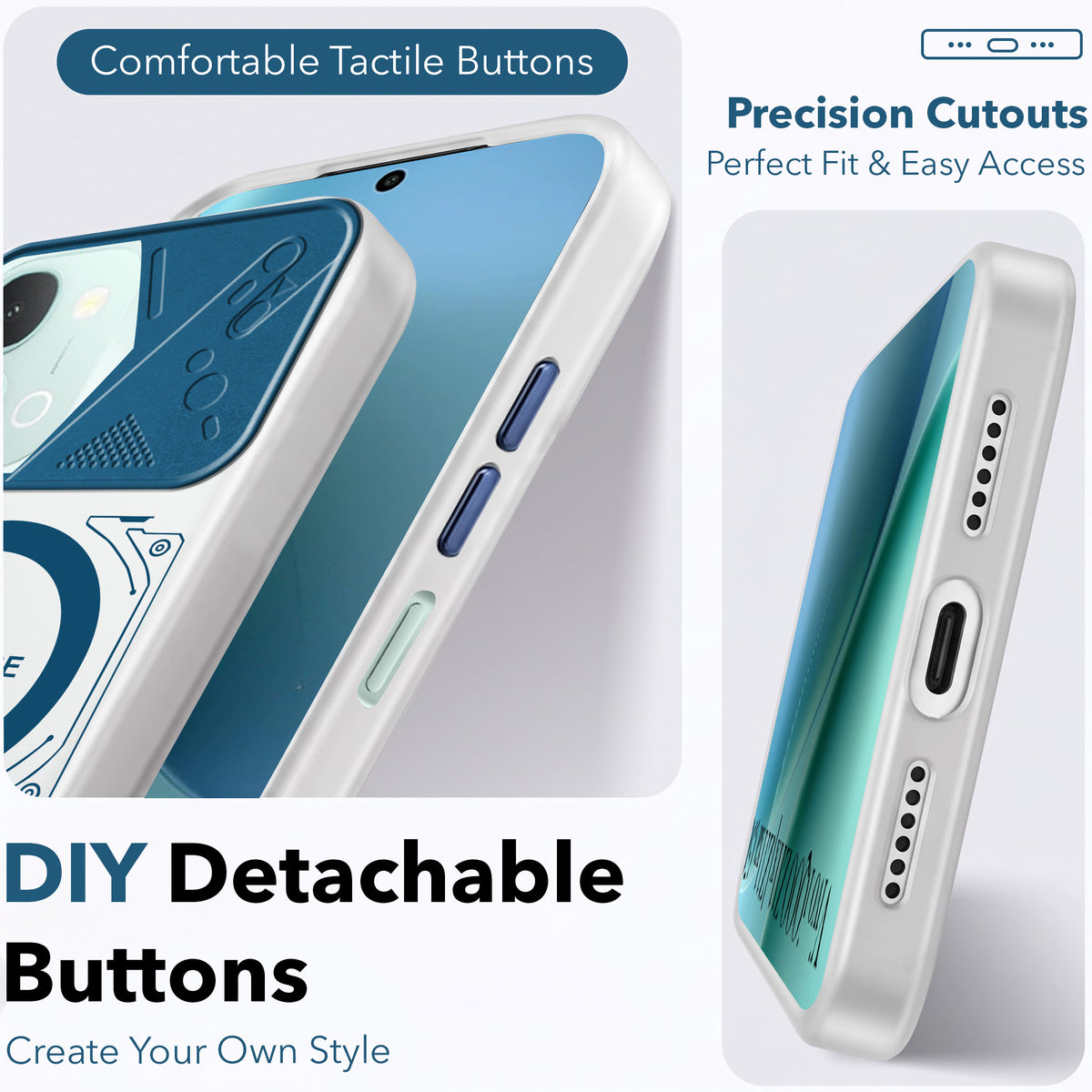 For Vivo iQOO Z11x 5G Metallic Back Cover Case (Metallic Camera Protection & Buttons | Translucent Milky Shade | Hard Polycarbonate)