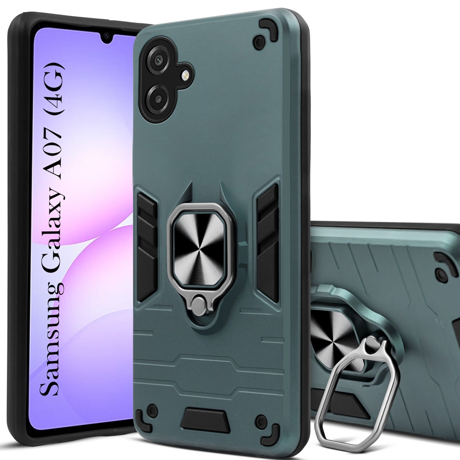 For Samsung Galaxy A07 4G Back Cover Case Hybrid Armor (Shockproof Dual Layer Polycarbonate |Ring Holder Kickstand)