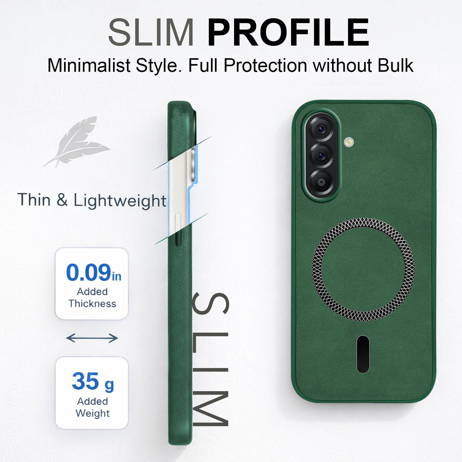 For Samsung Galaxy M56 | Samsung Galaxy F56 Back Cover Case Leather Finish (MagSafe Compatible Wireless Charging | Soft Touch | Camera Bump Protection)