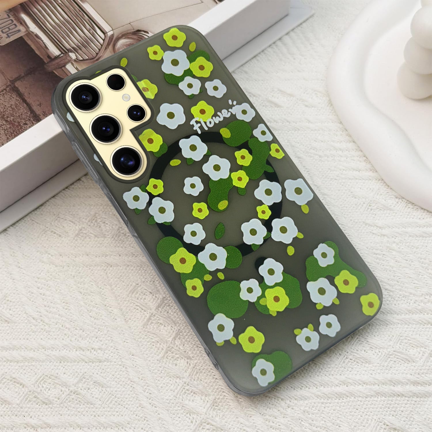 For Samsung Galaxy S24 Ultra Back Cover Case (Cute Floral Design | Flower Print for Girls | MagSafe Compatible Wireless Charging)