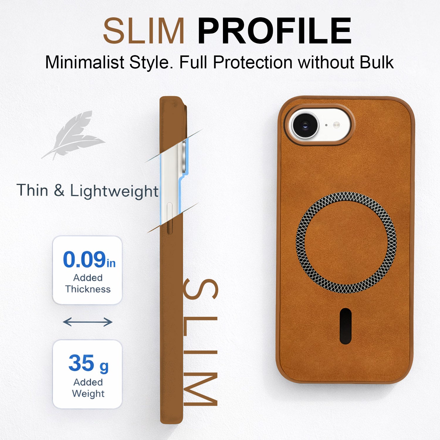 For Apple iPhone 16e | Apple iPhone 17e Back Cover Case Leather Finish (MagSafe Compatible Wireless Charging | Soft Touch | Camera Bump Protection)