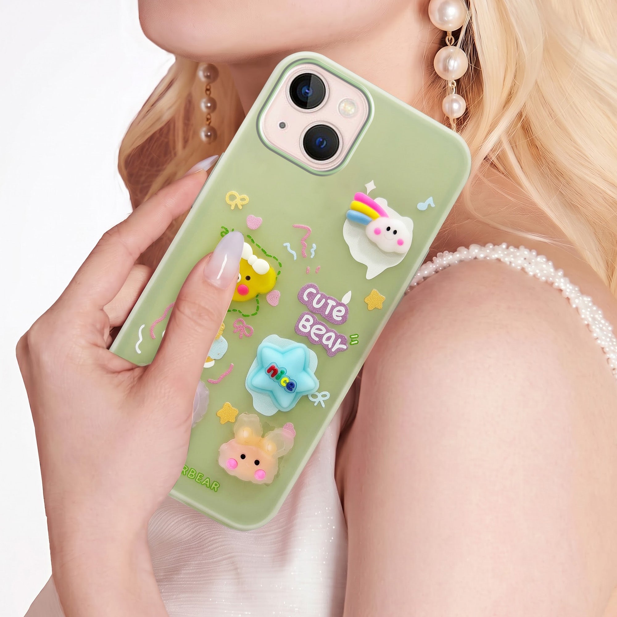 For Apple iPhone 13 Back Cover Case (Cute 3D cartoon charms design | Slim Aesthetic Case for Girls | Camera Protection | Hard Unbreakable)