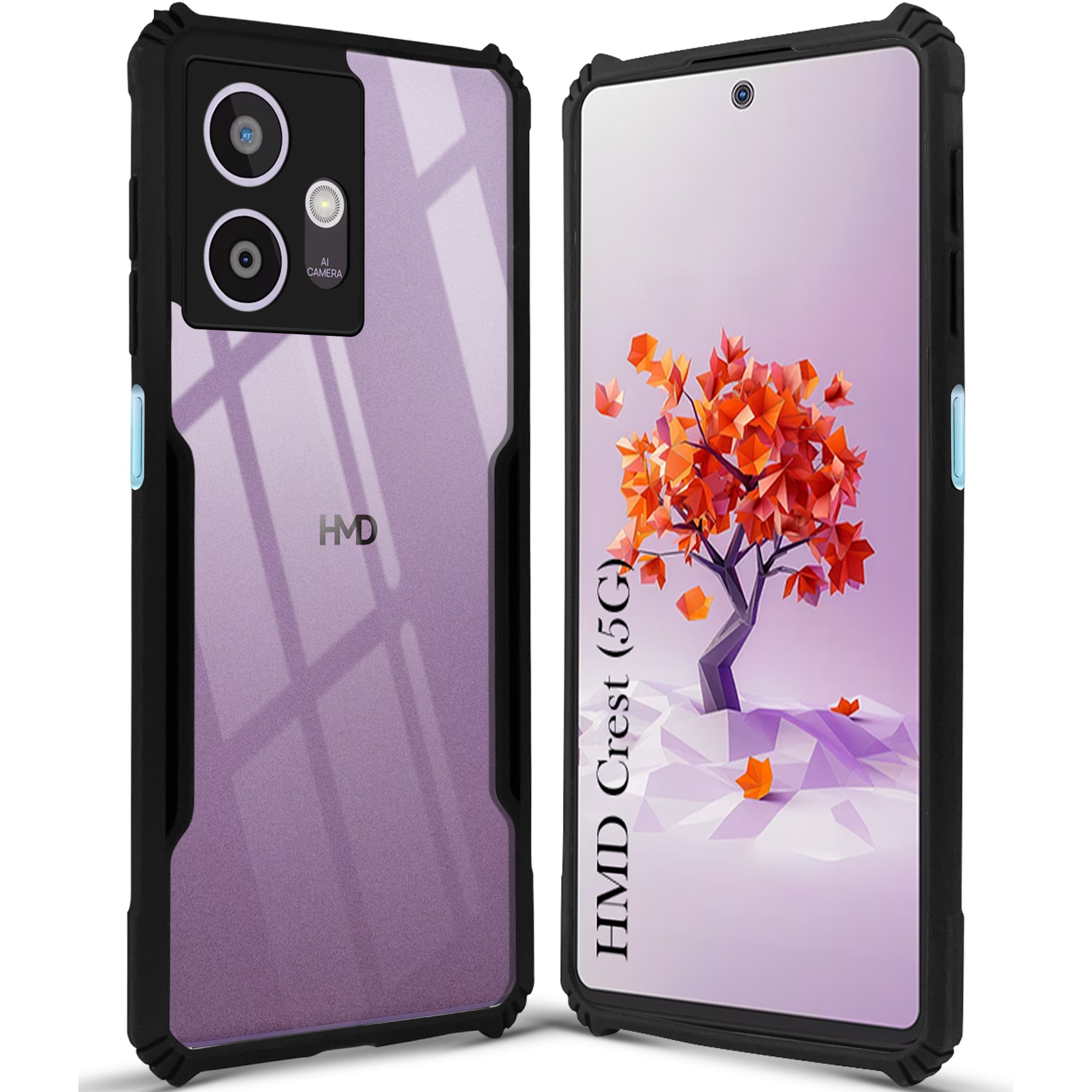 For HMD Crest 5G Back Cover Case ( Shockproof with Polycarbonate Clear Panel | Professional Black)