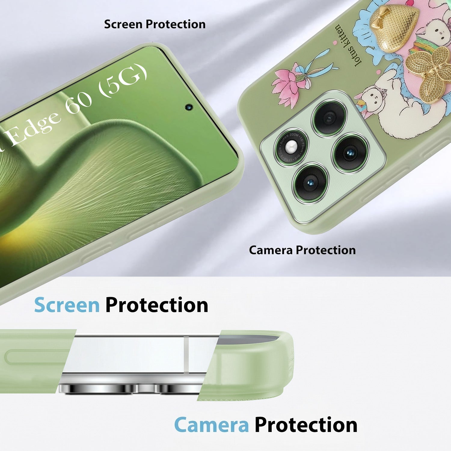 For Motorola Moto Edge 60 Back Cover Case (3D Cute Heart Strap Holder | Camera Protection | Designer Girls Print)