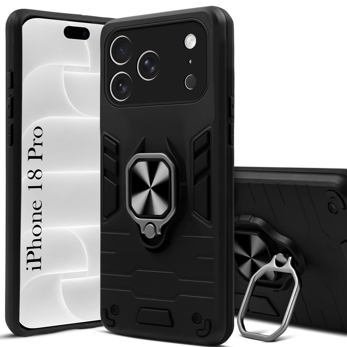 For Apple iPhone 18 Pro Back Cover Case Hybrid Armor (Shockproof Dual Layer Polycarbonate |Ring Holder Kickstand)