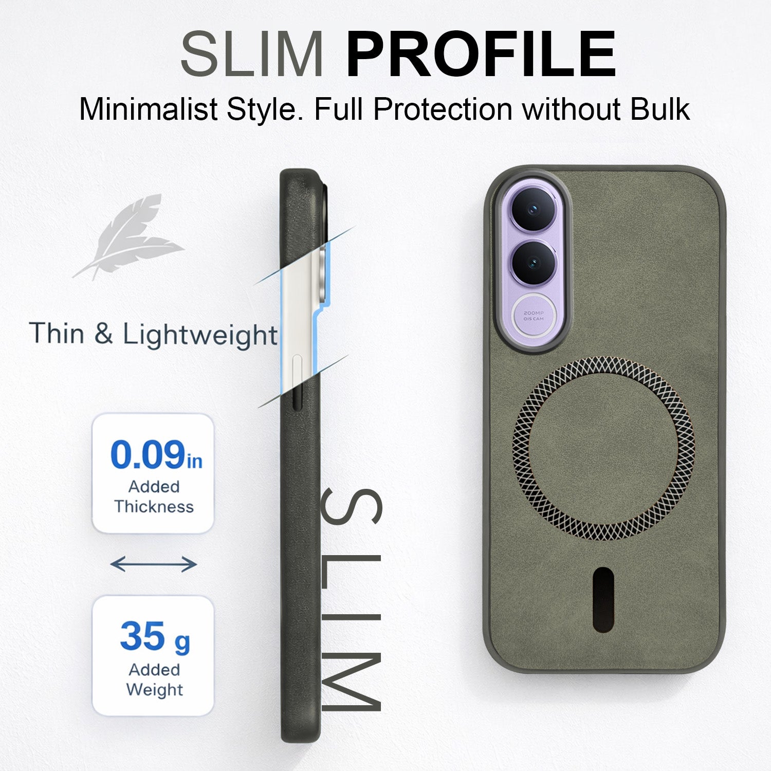 For Vivo V70 FE 5G Back Cover Case Leather Finish (MagSafe Compatible Wireless Charging | Soft Touch | Camera Bump Protection)