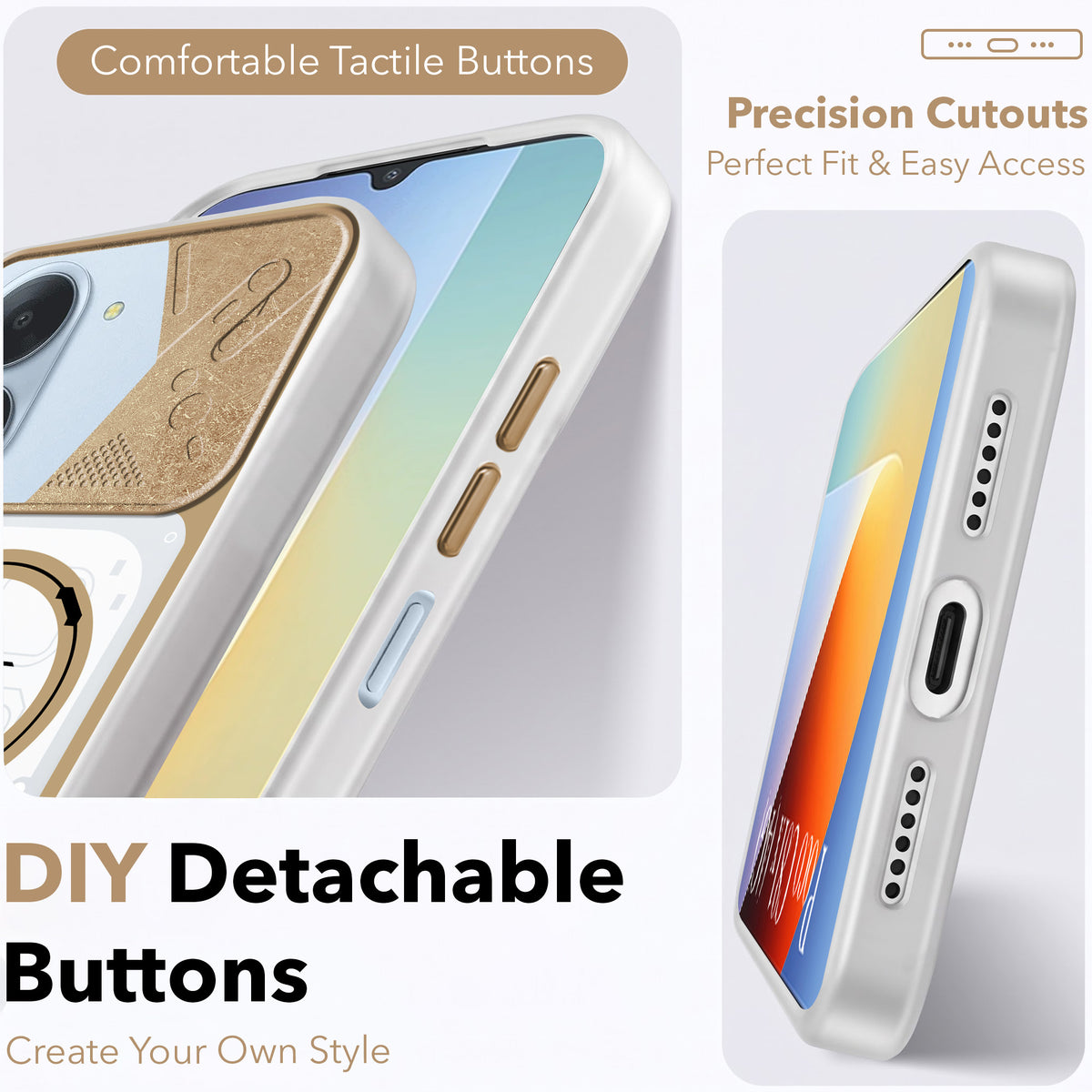 For Poco C81x Metallic Back Cover Case (Metallic Camera Protection & Buttons | Translucent Milky Shade | Hard Polycarbonate)