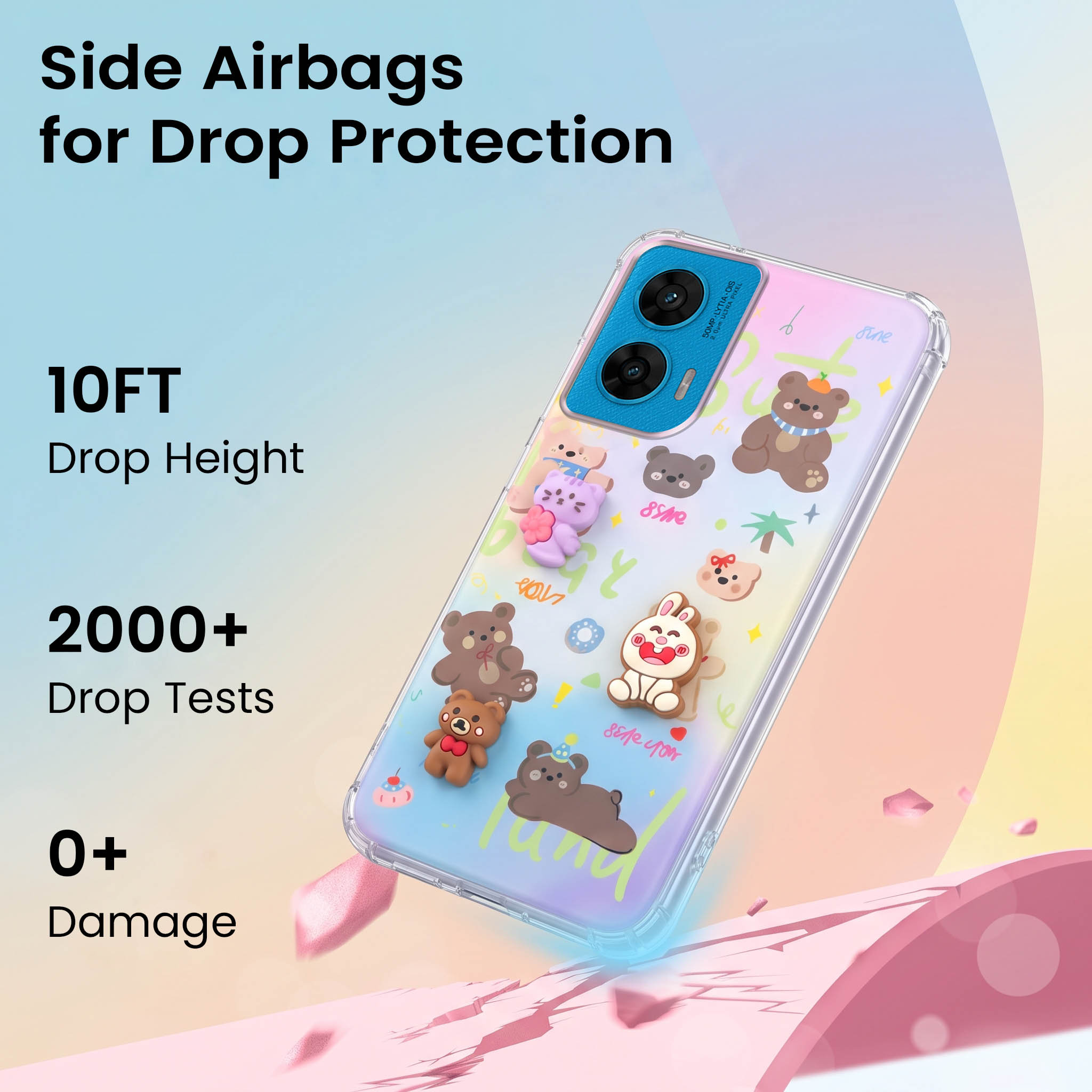 For Motorola Moto G96 Back Cover Case (3D Cute Cartoons | Hard Back Side Soft | Matte Premium Finish | HD Printing)
