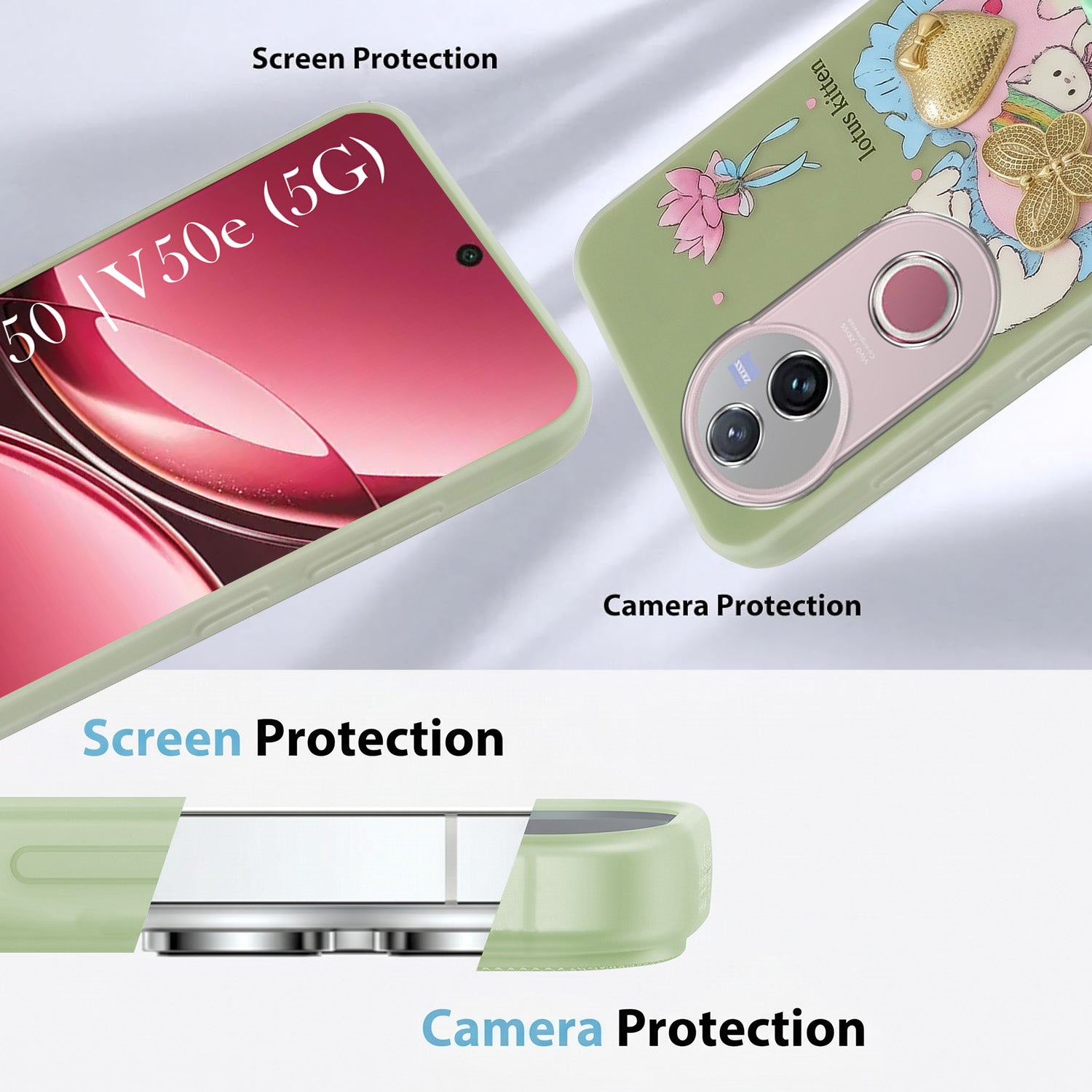For Vivo V50 | Vivo V50e Back Cover Case (3D Cute Heart Strap Holder | Camera Protection | Designer Girls Print)