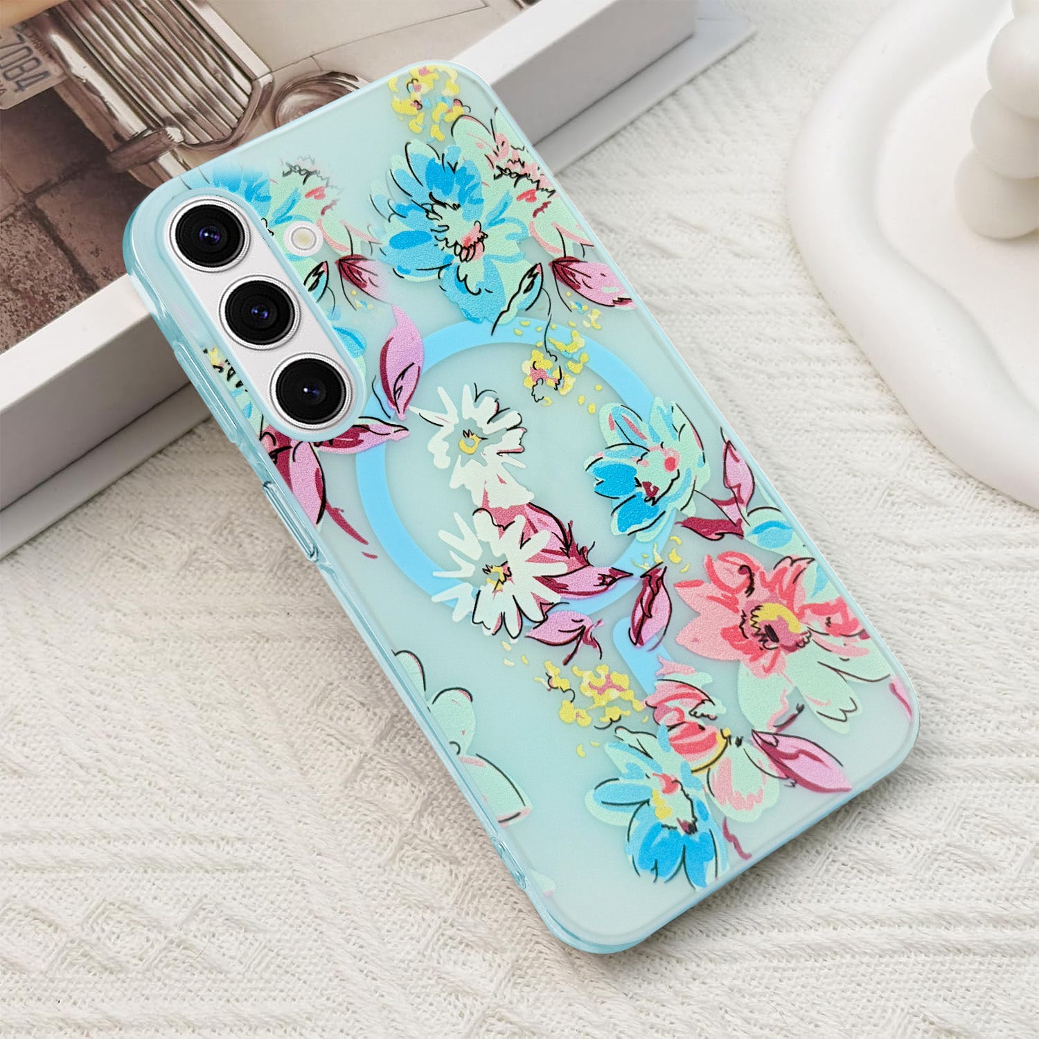 For Samsung Galaxy S24 Back Cover Case (Cute Floral Design | Flower Print for Girls | MagSafe Compatible Wireless Charging)