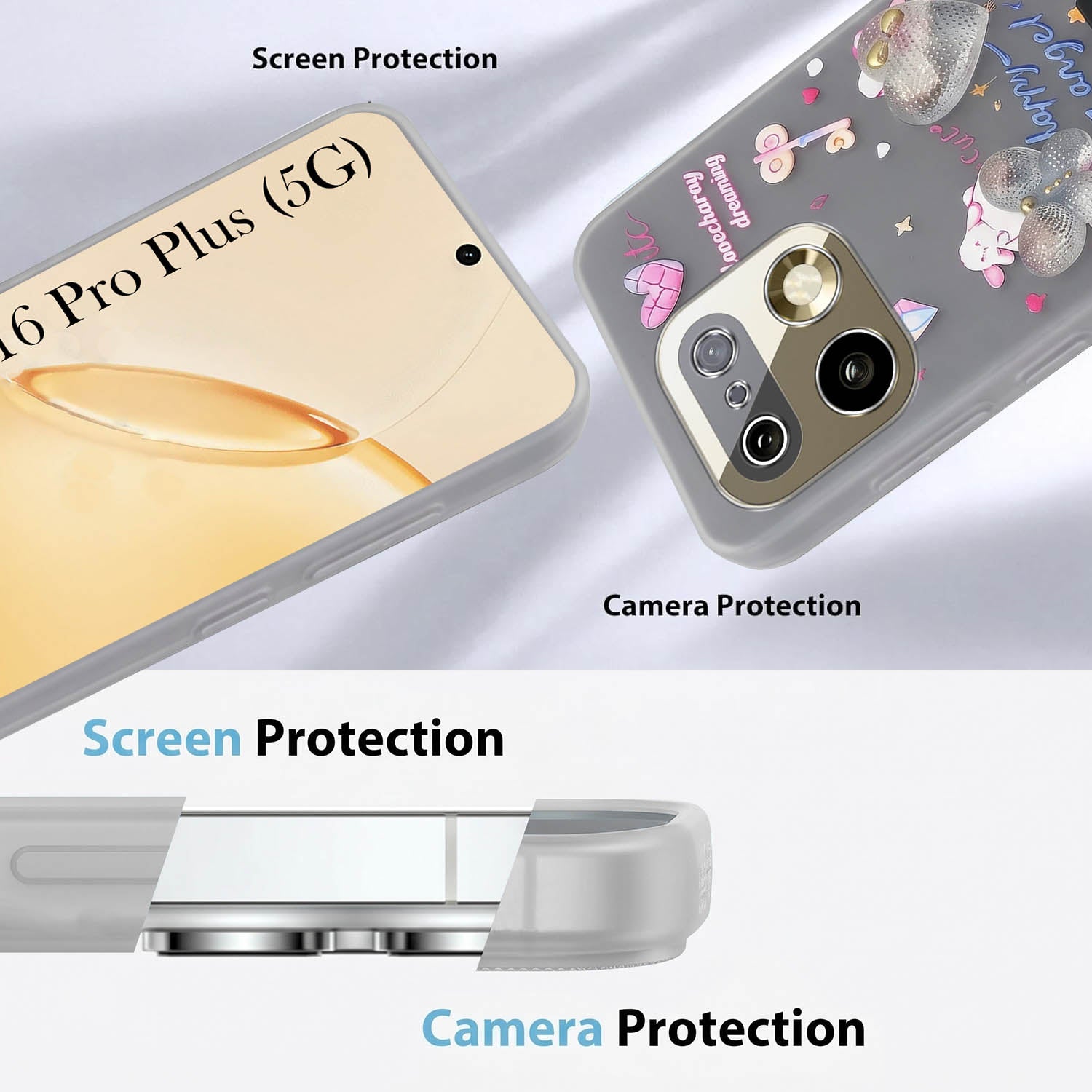 For Realme 16 Pro Plus 5G Back Cover Case (3D Cute Heart Strap Holder | Camera Protection | Designer Girls Print)