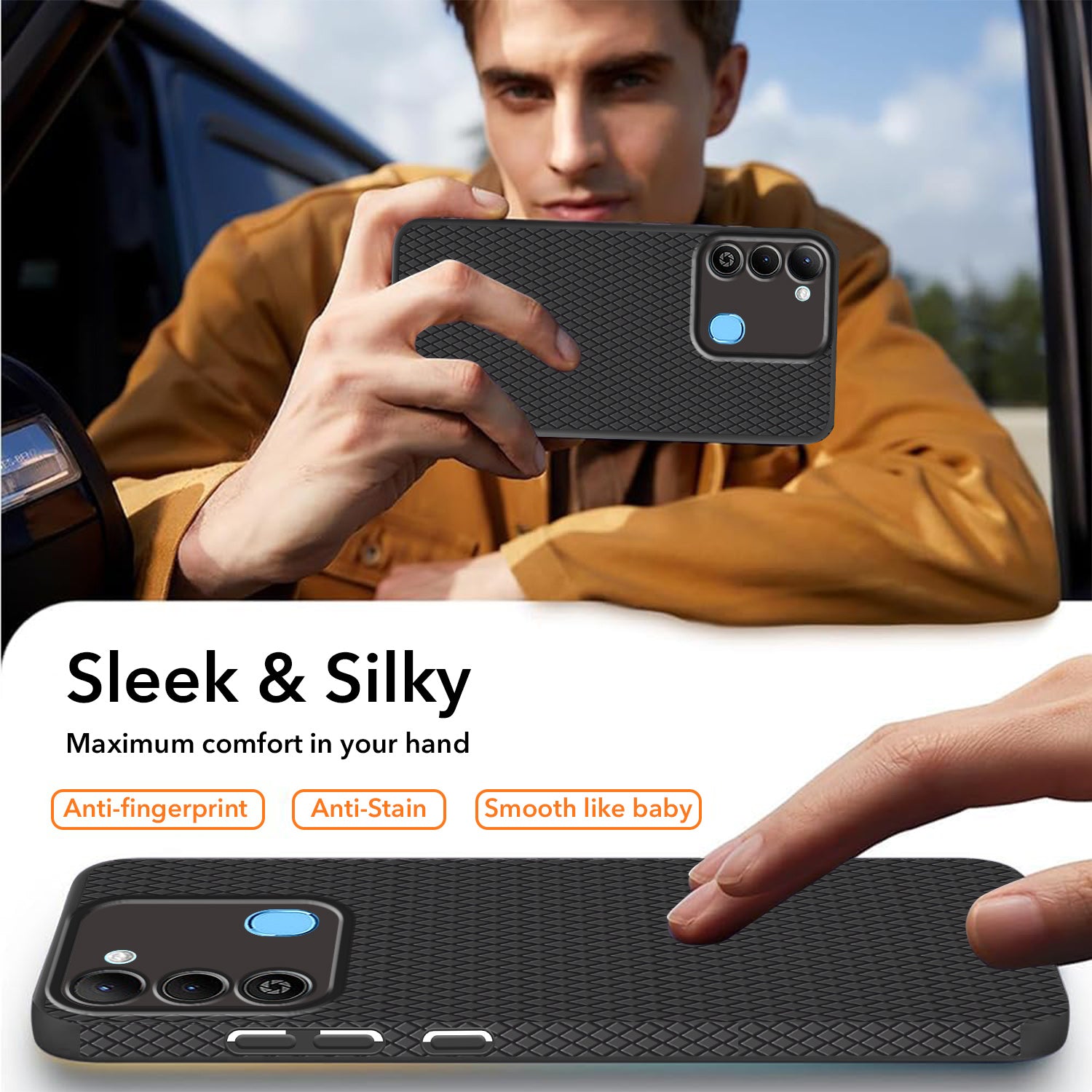 For Tecno Spark 9 Back Cover Case (Liquid Silicone | Side Grip | Camera Protection)