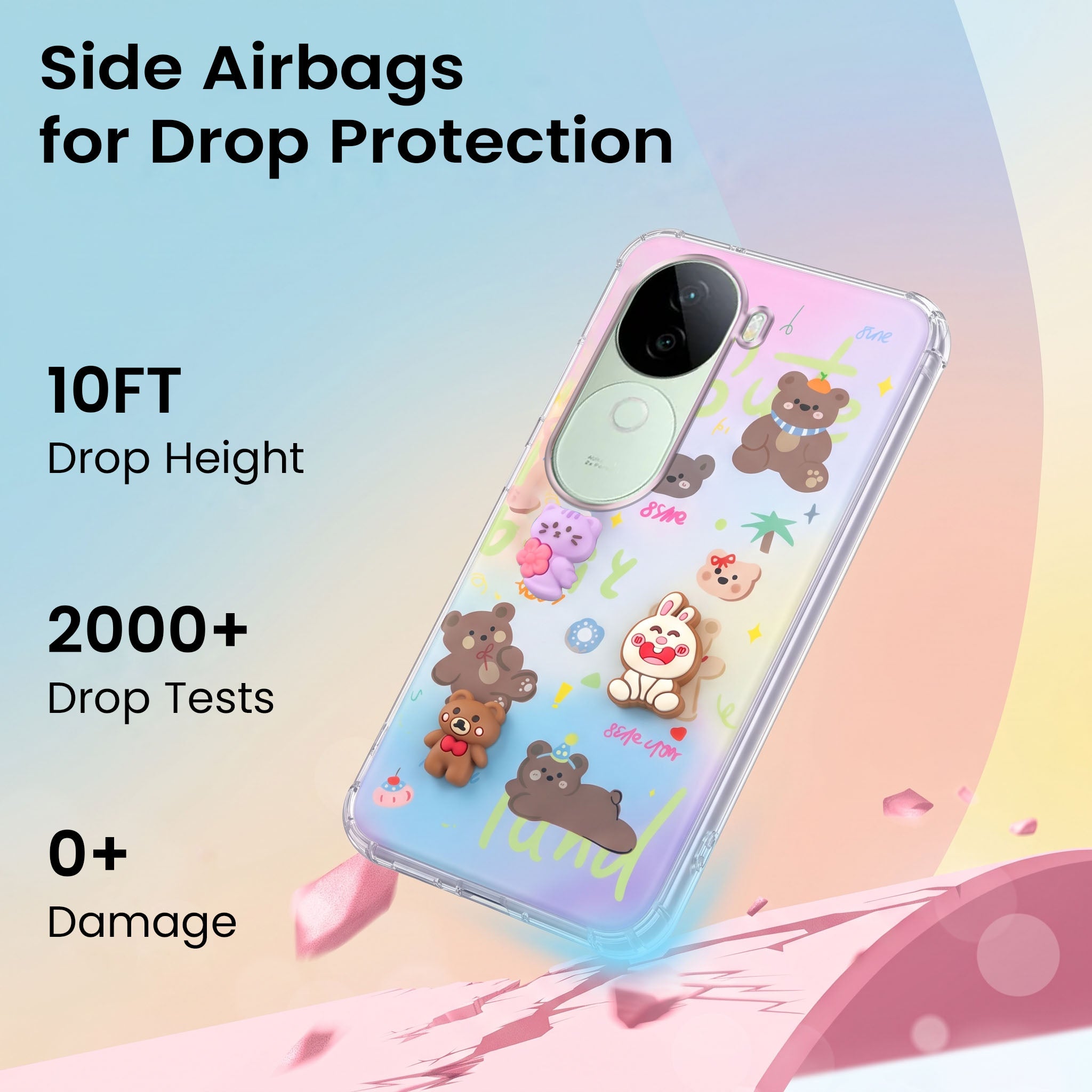 For Vivo V40e Back Cover Case (3D Cute Cartoons | Hard Back Side Soft | Matte Premium Finish | HD Printing)