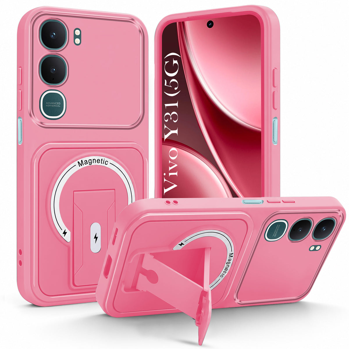 For Vivo Y31 5G Back Case Cover Metallic (Hybrid Armor Kickstand | MagSafe Compatible | Camera Protection Shockproof)