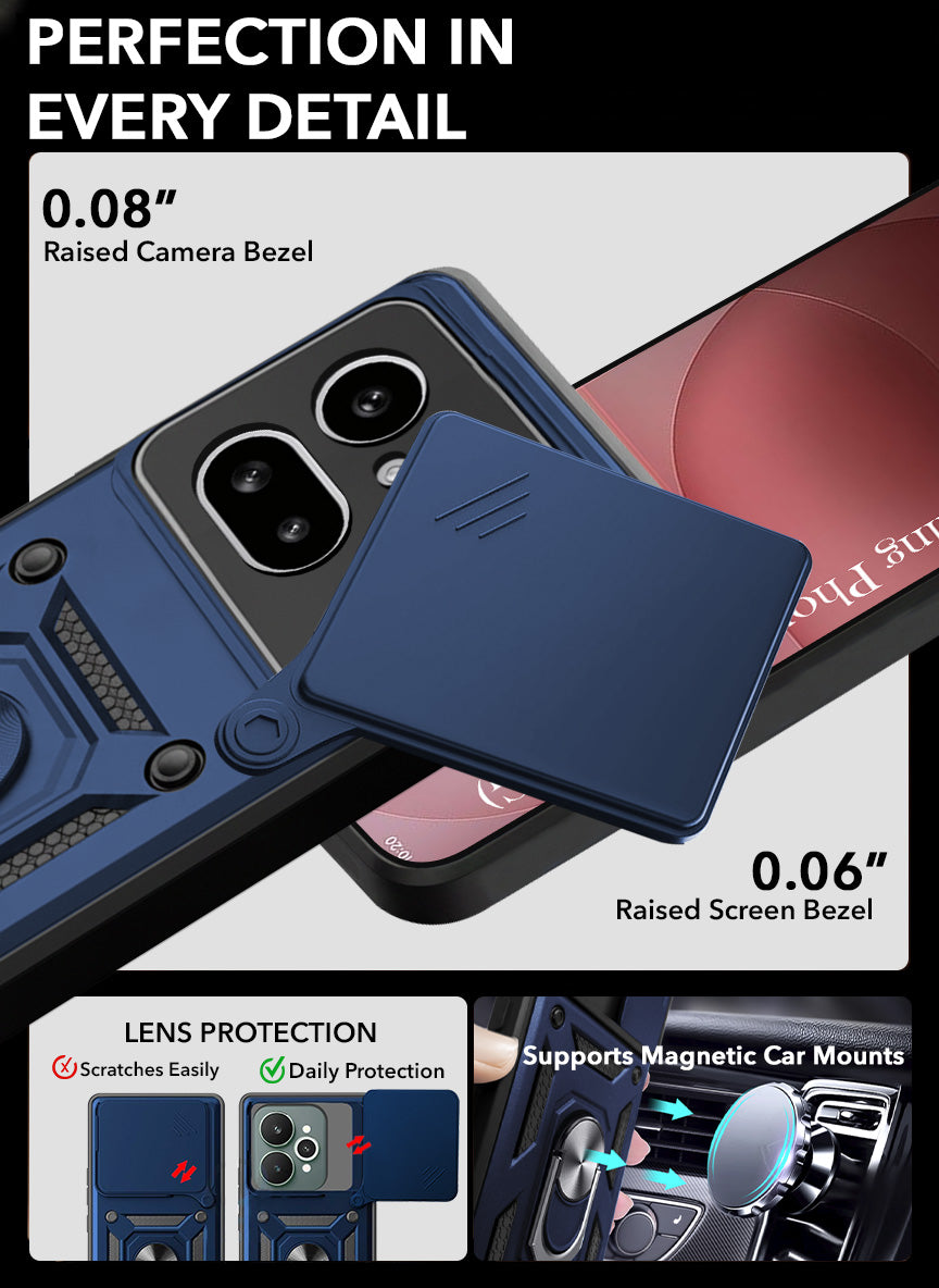For Nothing Phone 4A Pro 5G Back Cover Case Hybrid Armor (Sliding Shutter Camera Protection | Polycarbonate |Ring Holder Kickstand)