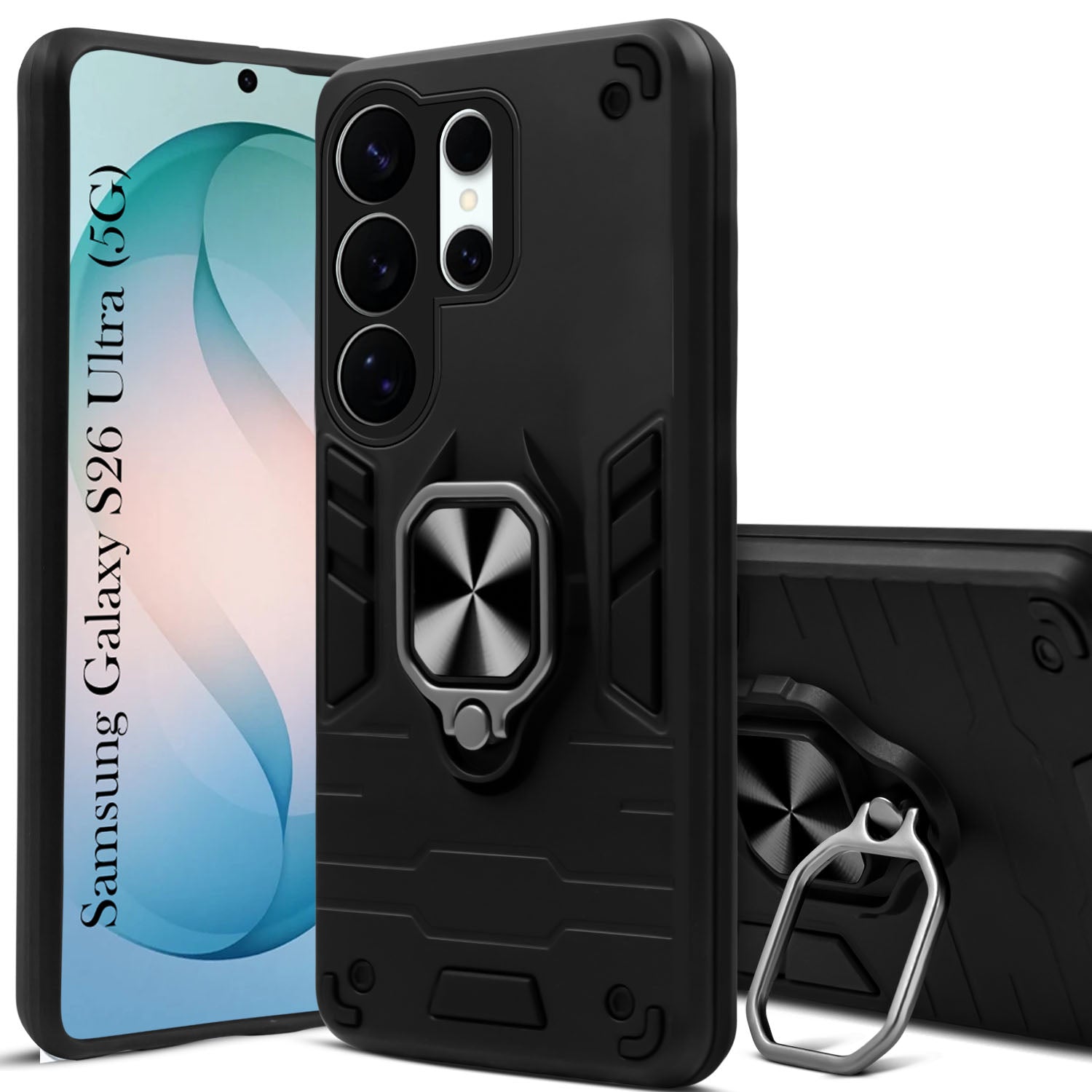 For Samsung Galaxy S26 Ultra Hybrid Armor Back Cover Case (Shockproof Dual Layer Polycarbonate |Ring Holder Kickstand)