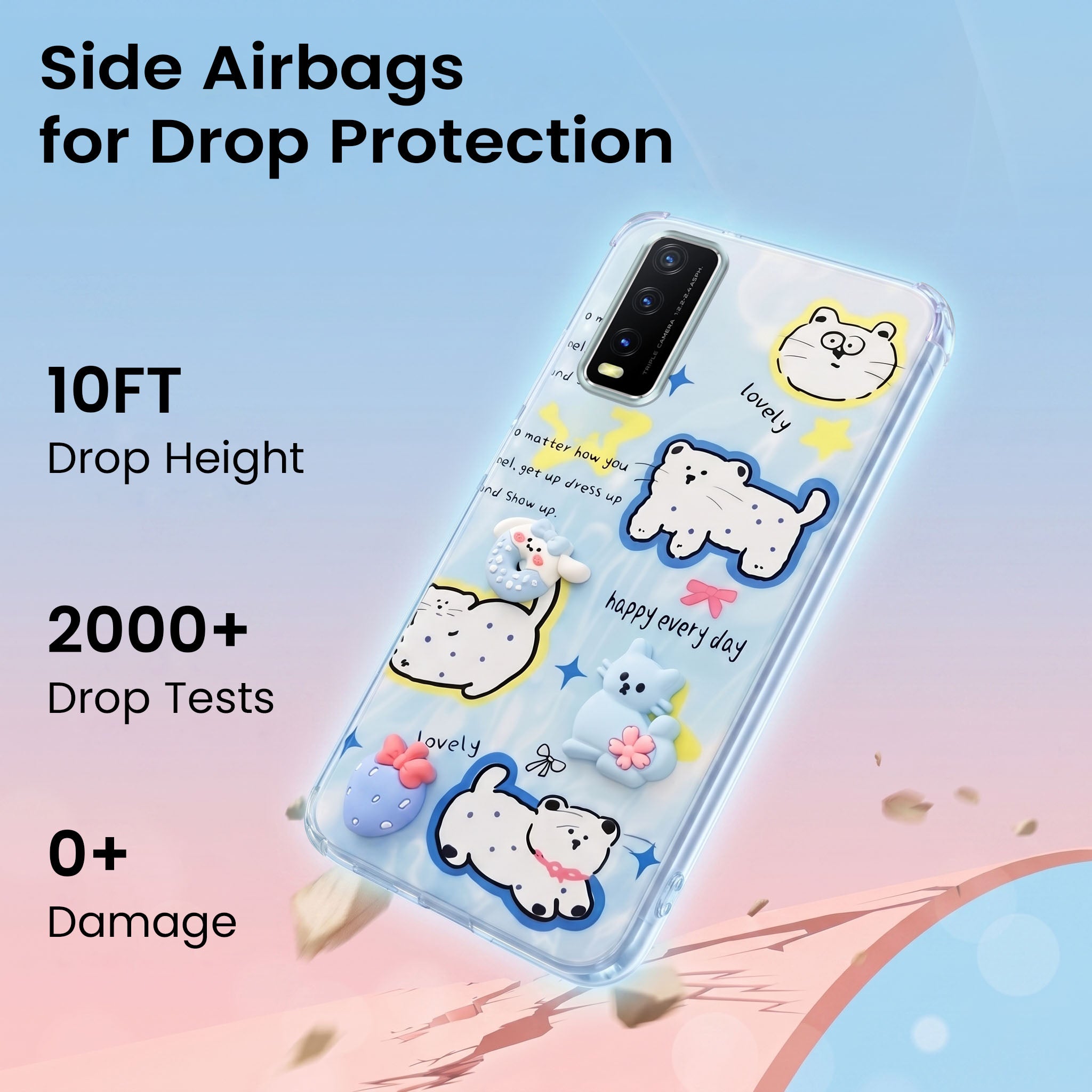 For Vivo Y20 | Y20i Back Cover Case (3D Cute Cartoons | Hard Back Side Soft | Matte Premium Finish | HD Printing)